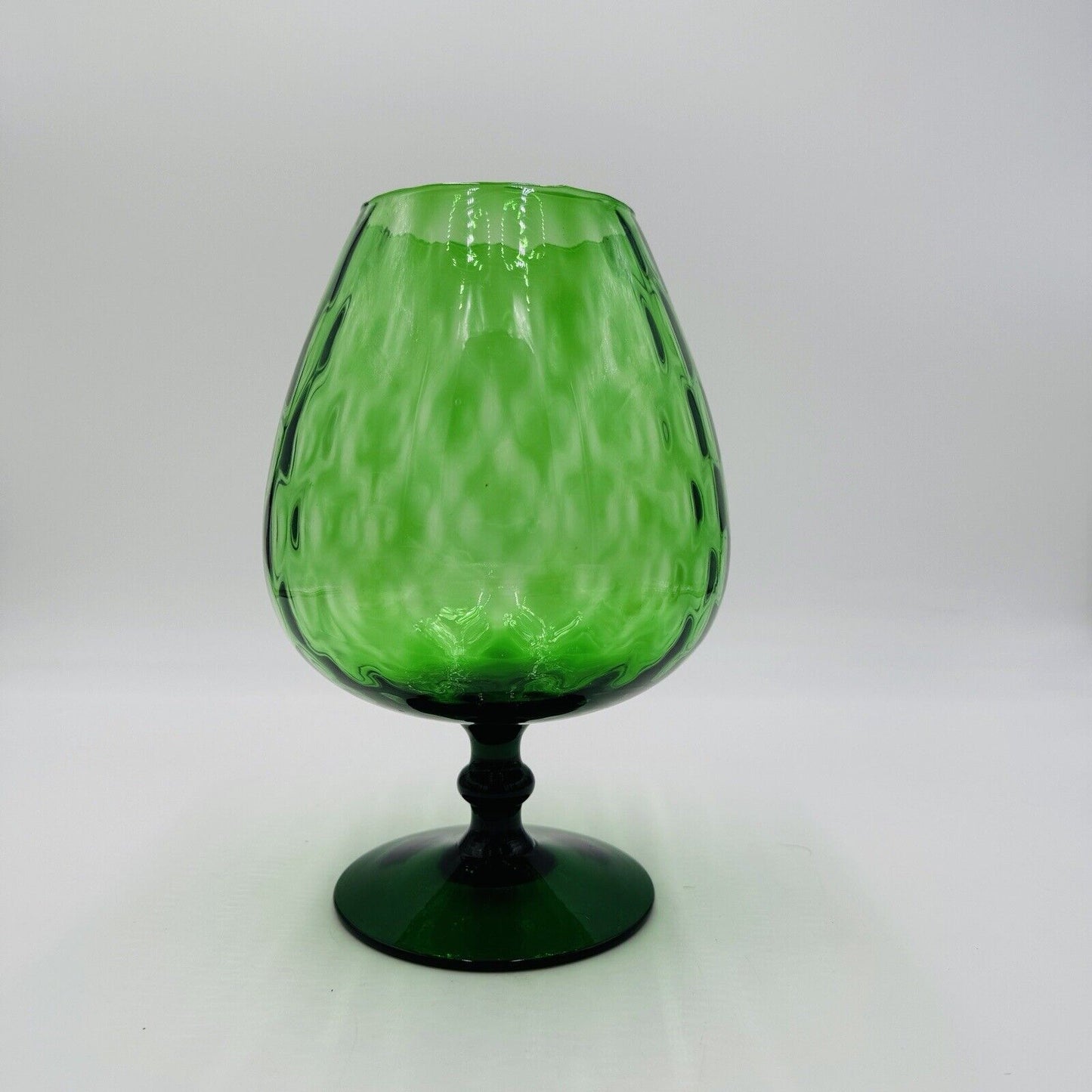 MCM Empoli Green Art Glass Lattice Optic Balloon Compote Footed Snifter Shape 9”