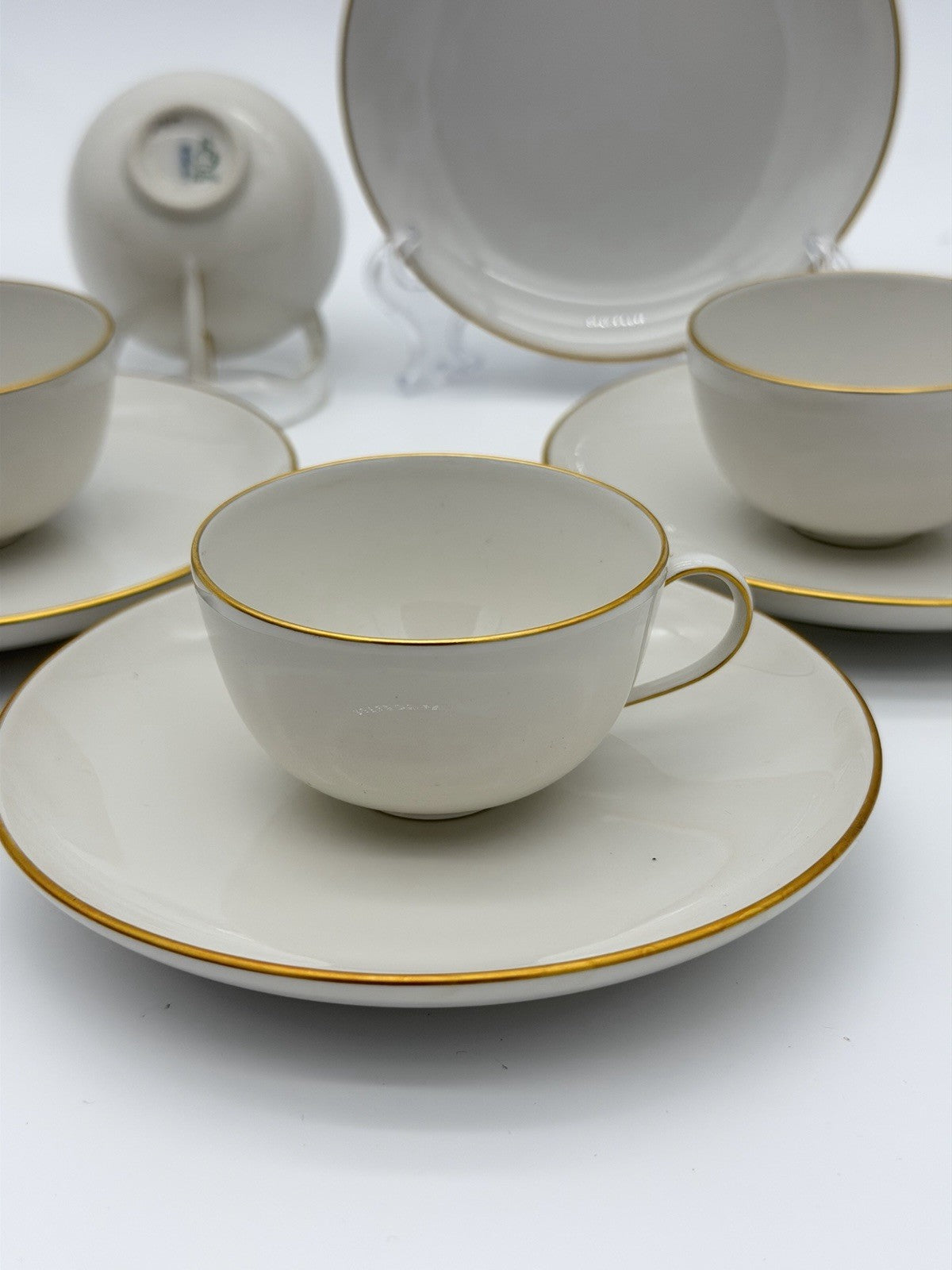 KPM Berlin Porcelain 1850 Demitasse Cups & Saucers White /gold Rim Antique
