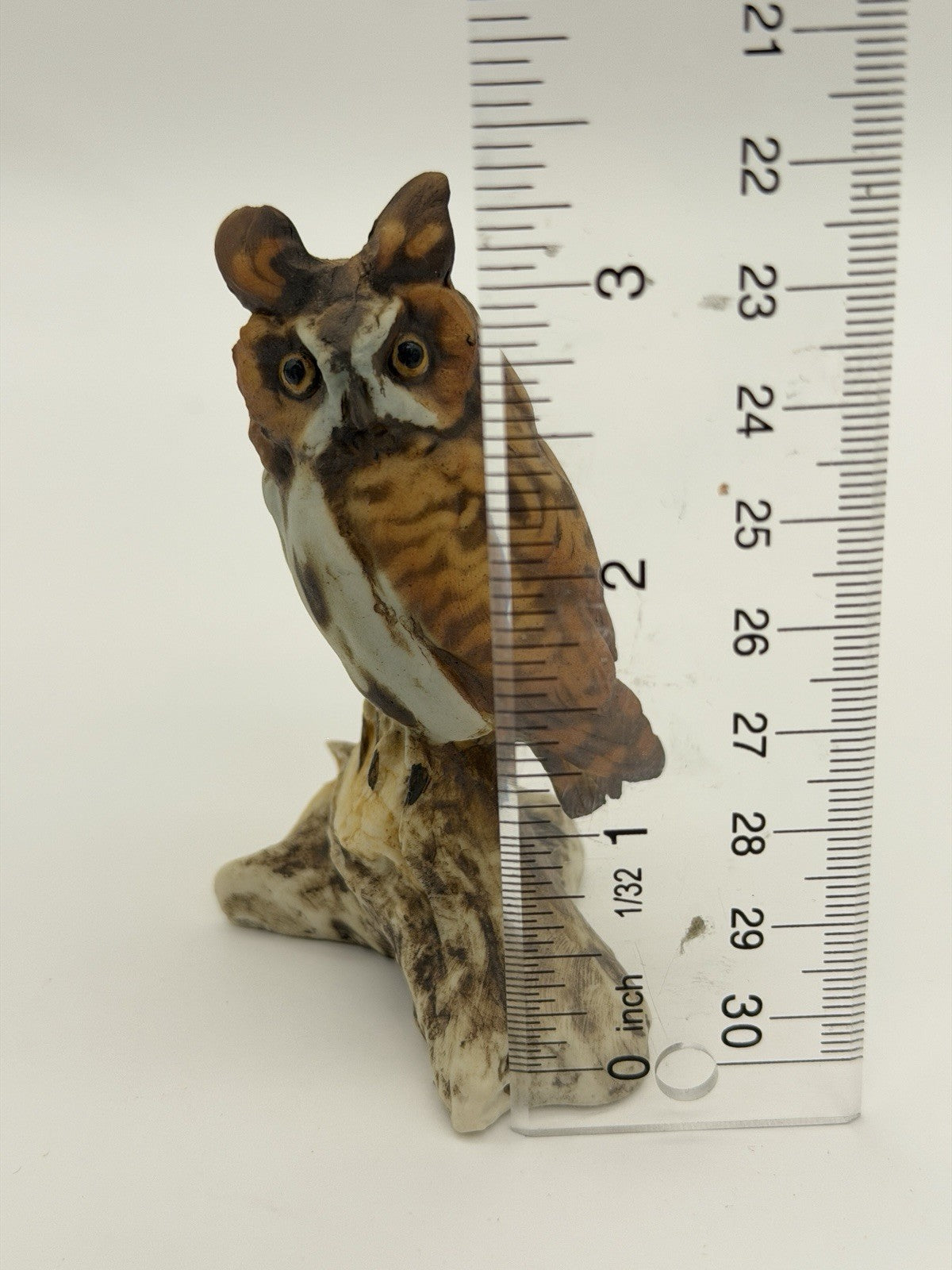 Tay Italy Porcelain Long Eared Owl Signed Figurine Hand Painted 3.5”H Vintage