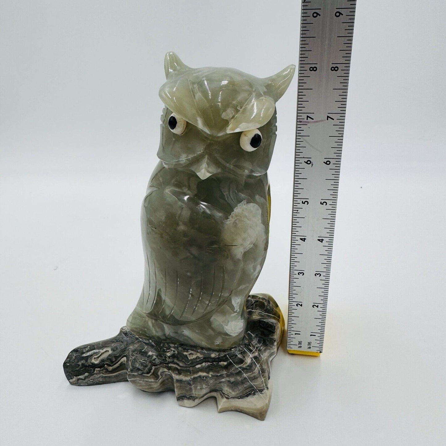 Large Vintage Hand Carved Alabaster Owl Sculpture Figurine Bird 8” Italy Marble