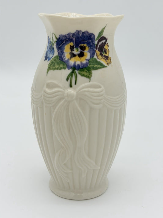 Belleek Ireland Porcelain Enchanted Garden Pansy Vase Millennium 2000 Painted 5”