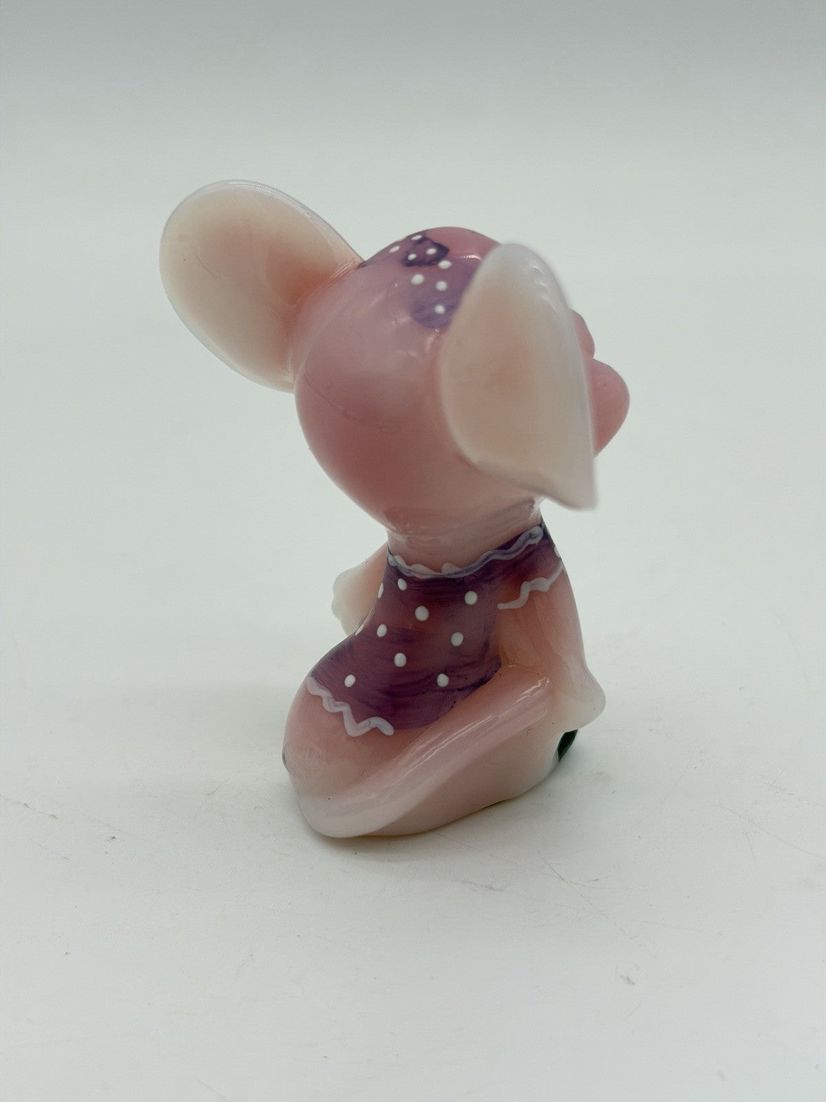Fenton Art Glass Rosalene Purple Polka Dot Dress Hand Painted Mouse Figurine