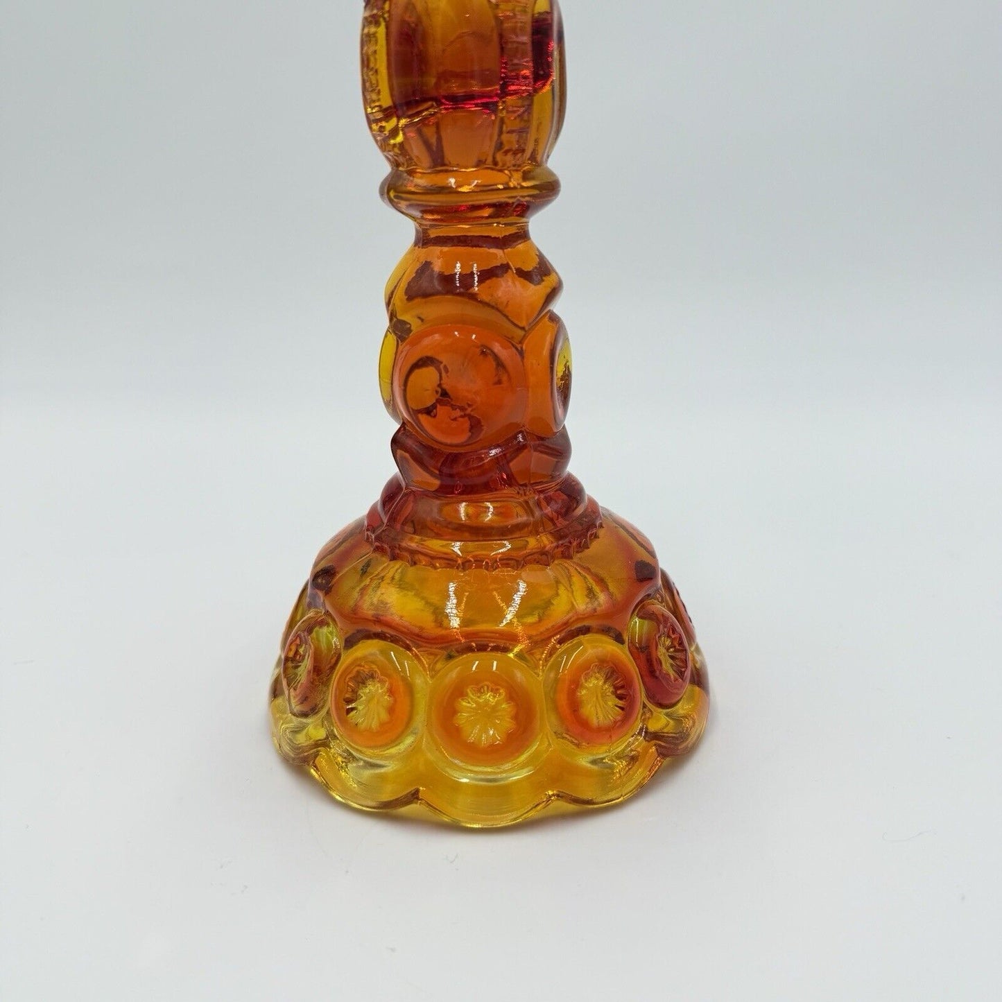 Vintage LE Smith Glass Moon & Stars Amberina Glass Candle Sticks 6” Orange Amber