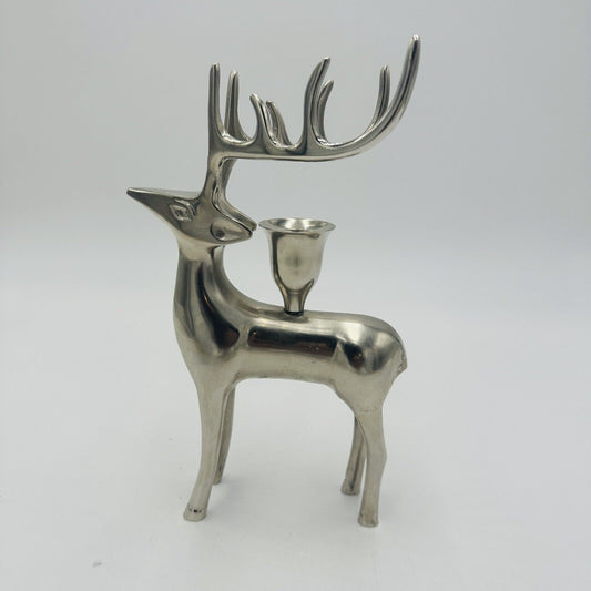 Pottery Barn Reindeer Candle Holders Vintage Silver Plated Seasonal Stag Taper