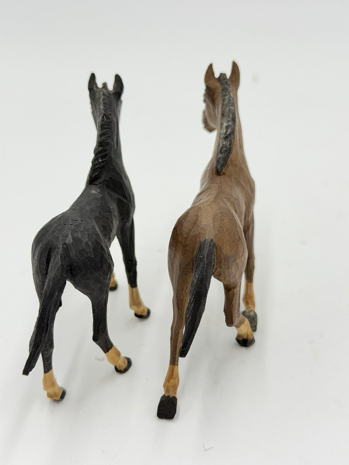 Vintage Swiss Folk Art Wooden Carved Horses Foals Figurines 3”H