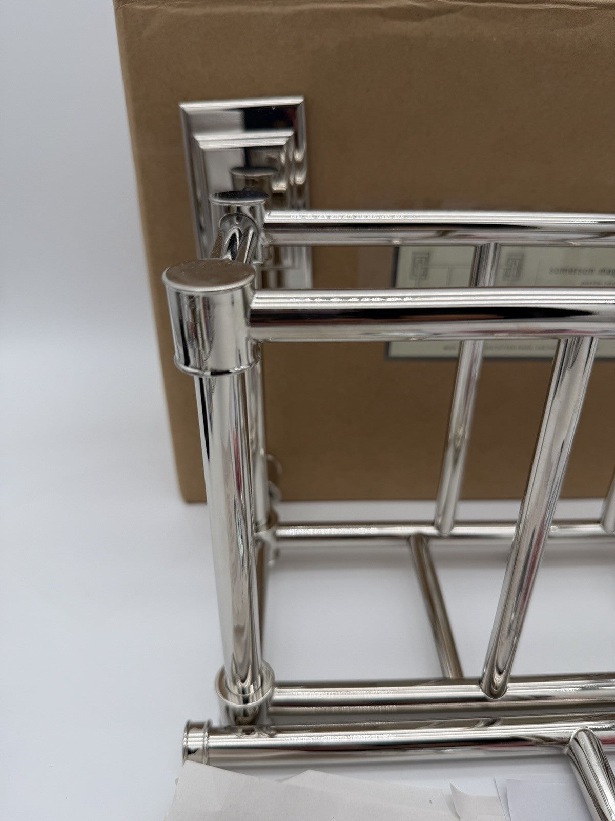 Rare Potterybarn Somerson magazine wall bathroom rack polished nickel finish