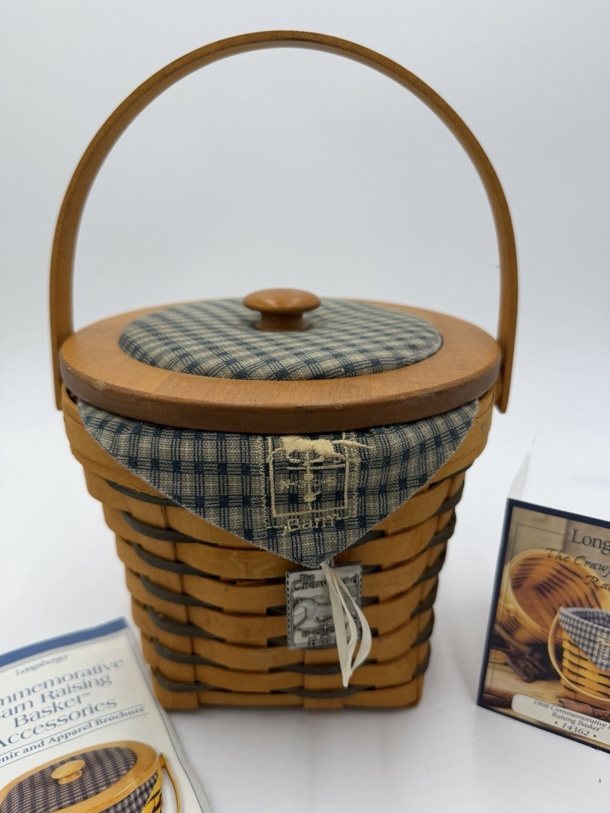 Longaberger Crawford Barn Raising Basket Tie-on Liner Protector Lid Vtg Horse