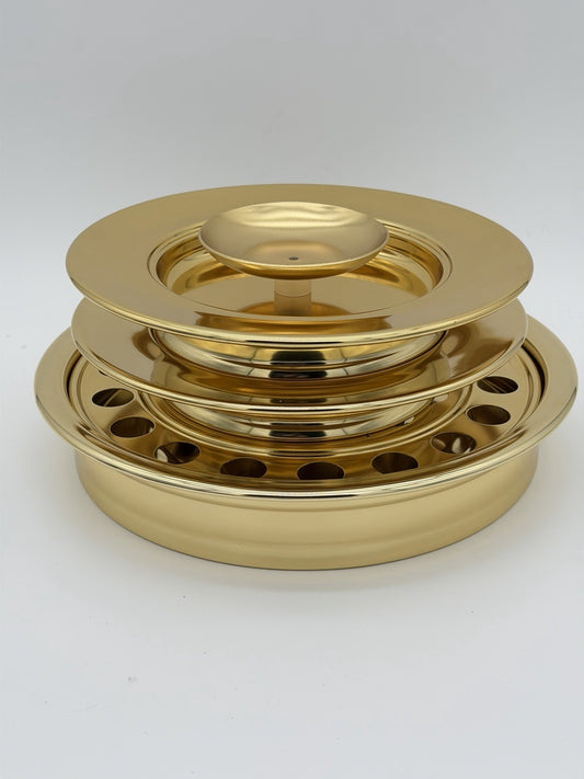 Artistic Communion Cup Tray &2 Bread Trays GOLDTONE Brass Holds 40 Set 4 PCs