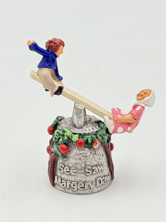 Vintage Stephen Frost Pewter Thimble See Saw Margery Daw Moveable Kids Playing