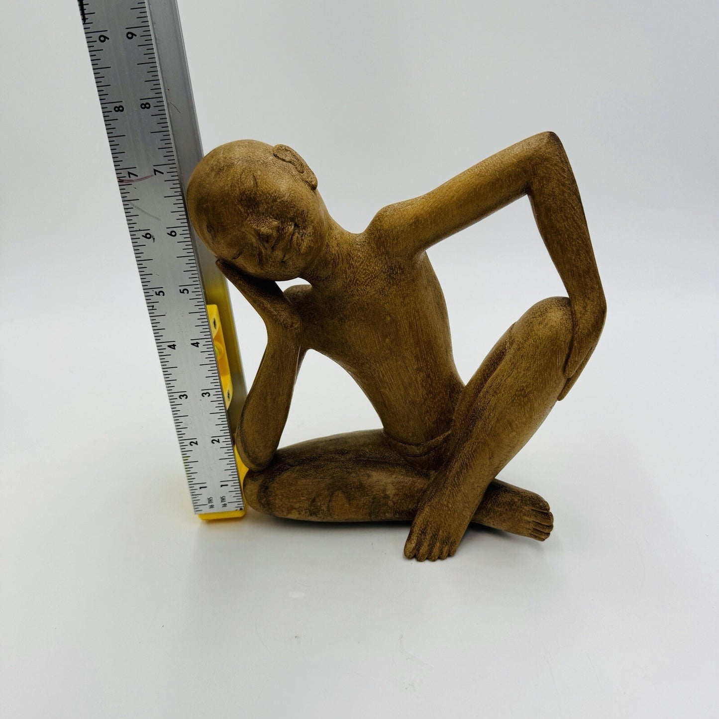 The Thinker Wood Carved Vintage Balinese Figural Sculpture c. 1970's