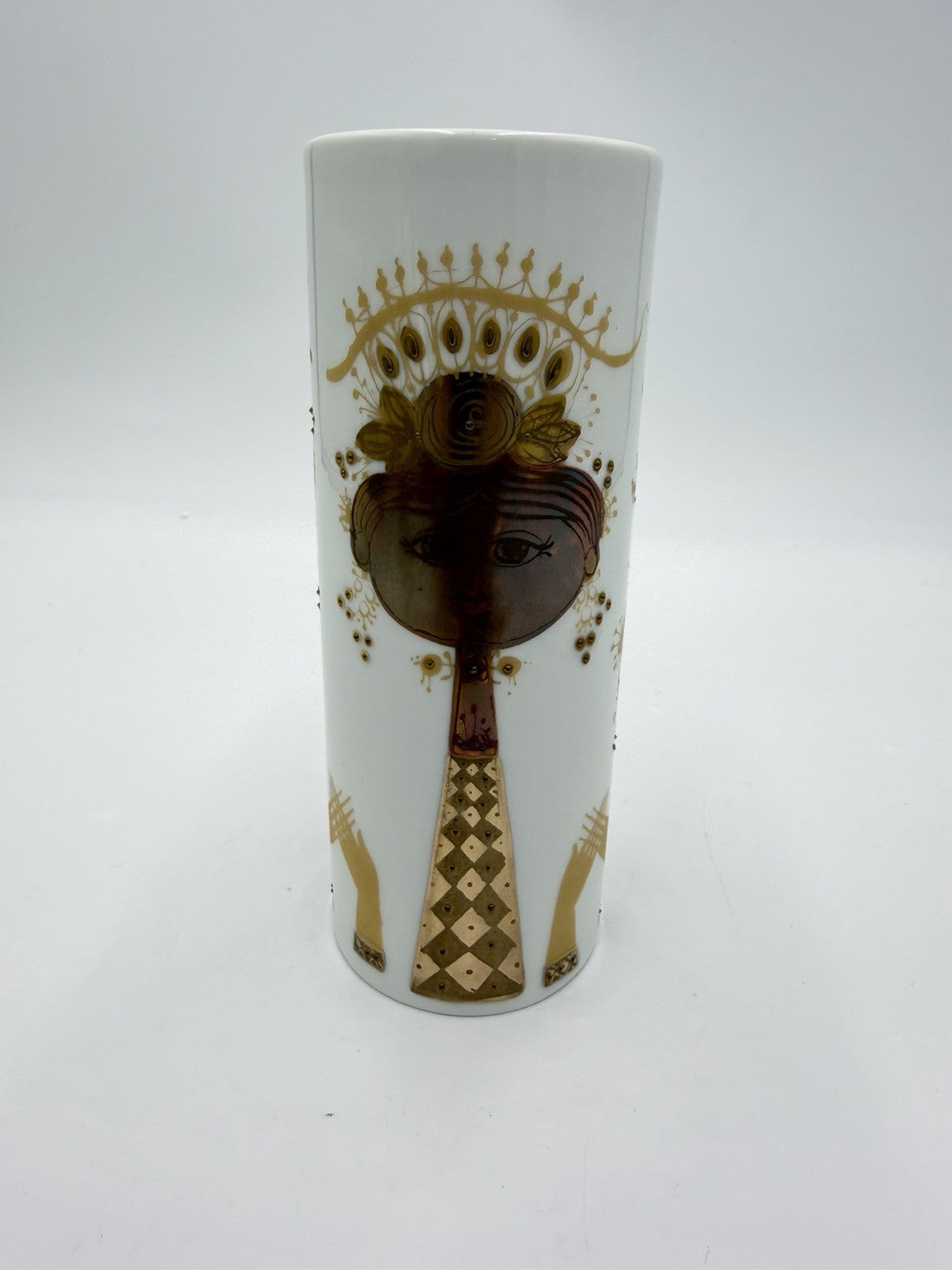 Rosenthal Studio Line Porcelain Bjorn Wiinblad Quatre Couleurs Cylinder Vase 6”H