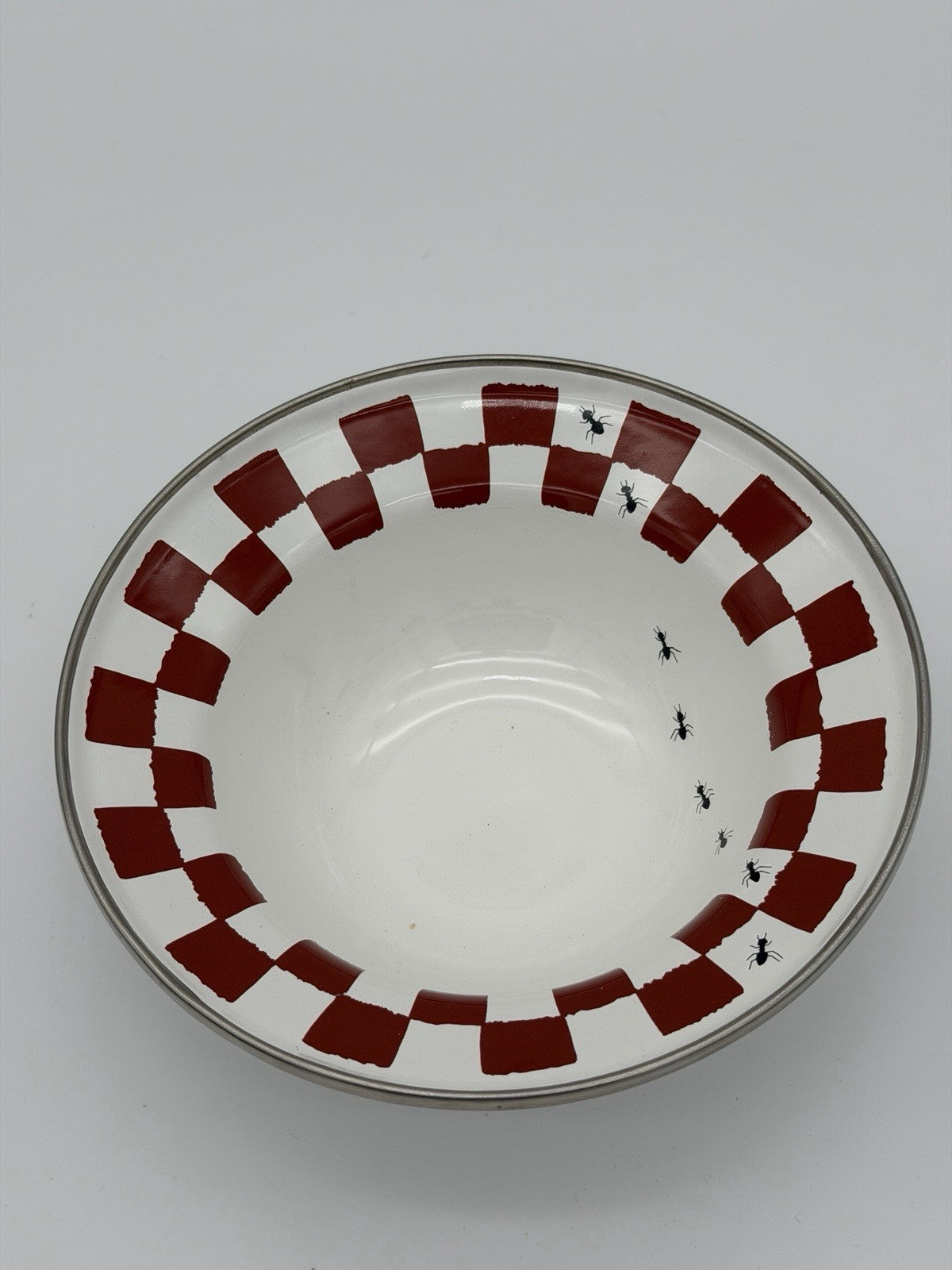 The Golden Rabbit ll by Jean Wilkes 1999 Red Checkered Ants Serving Bowl 7.3”x2”
