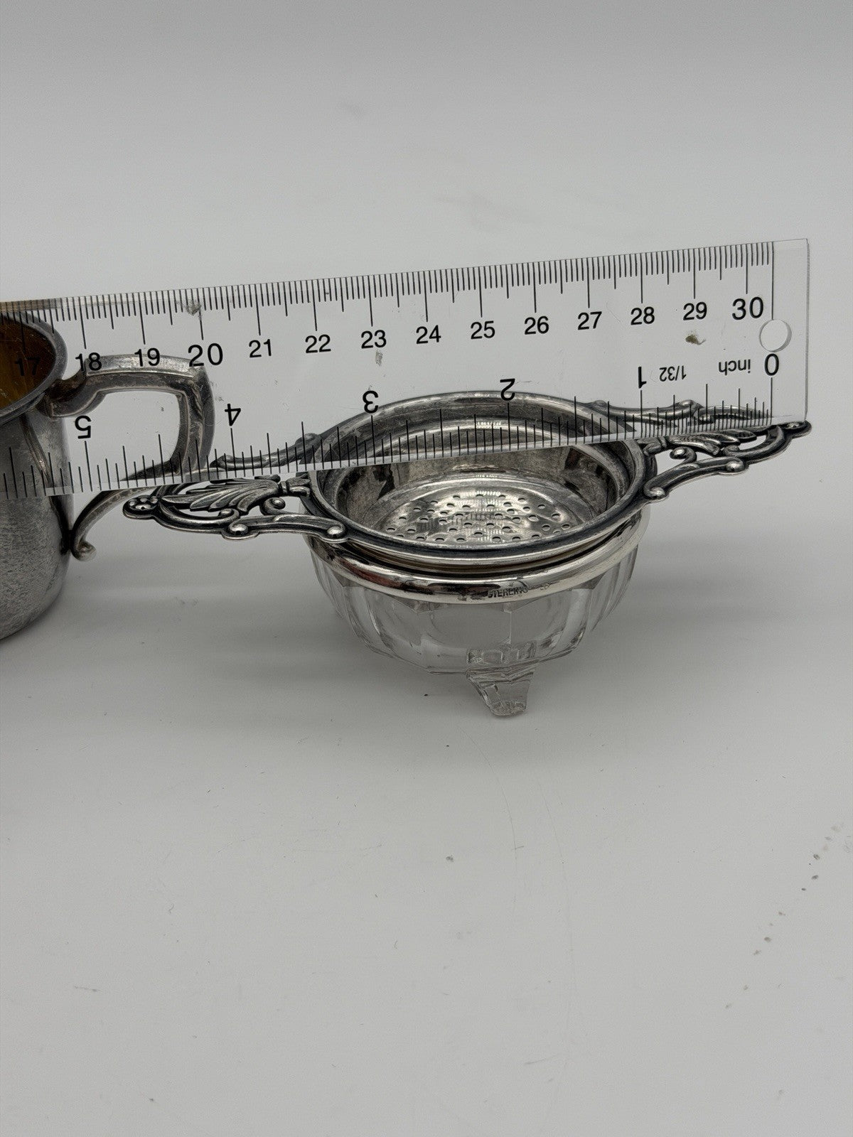 Antique Art Deco Sterling Silver Tea Strainer & Stand & Cup Webster Set Complete