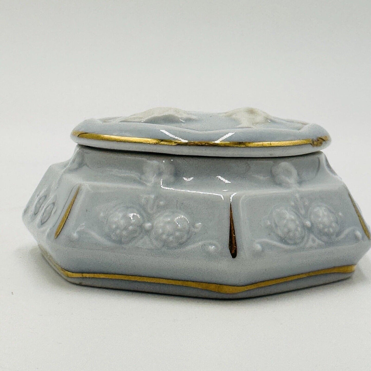 Zina Ulste Trinket Box Porcelain Toiletry Set 1950’s Author Glossy Blue Vintage