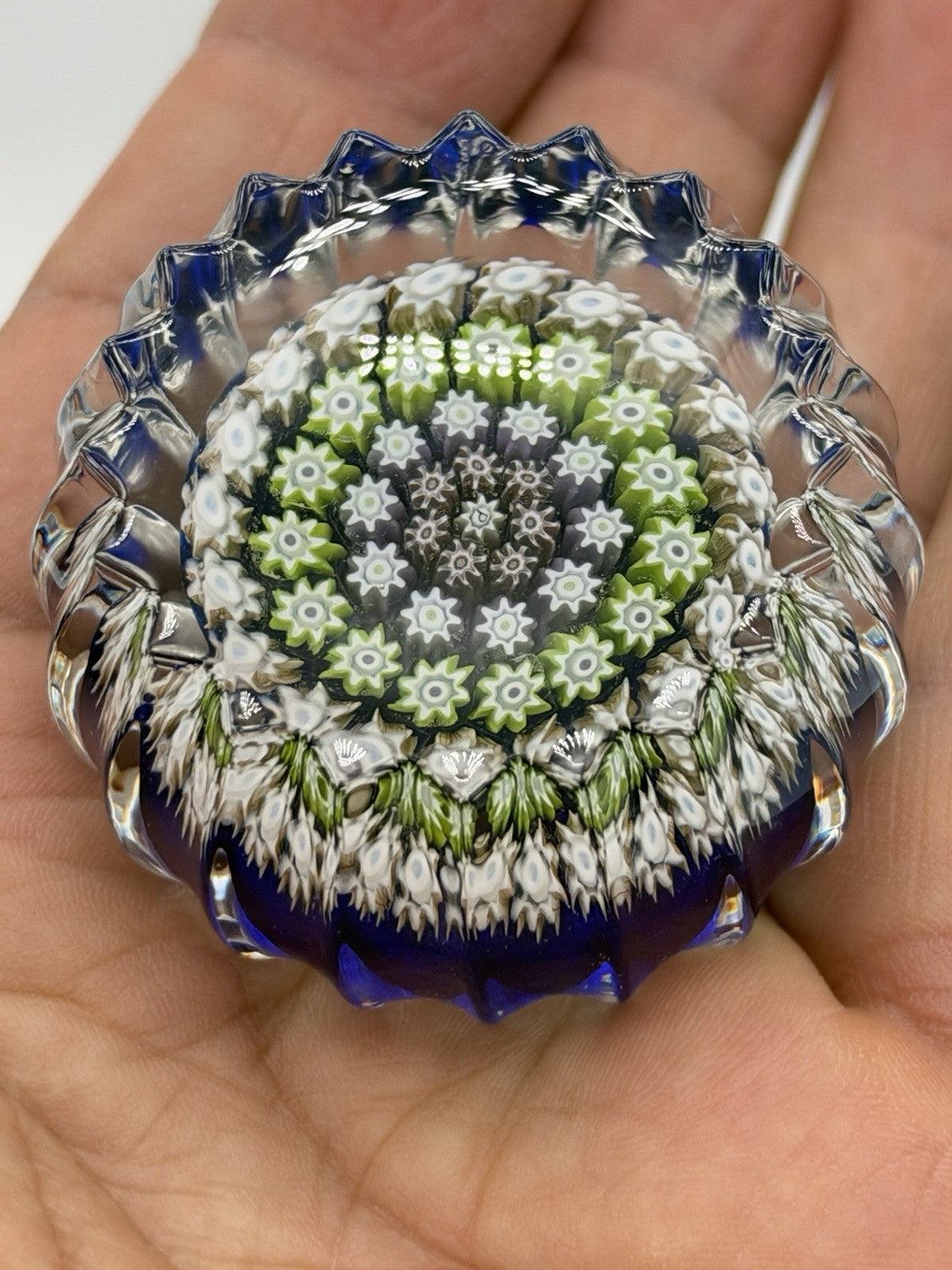 Vtg Perthshire Art Glass Paperweights Crieff Scotland Glass Millefiori 1” Blue