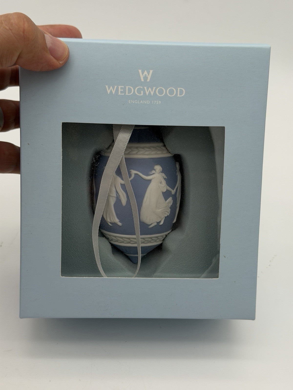 Wedgwood Jasperware Dancing Hours Blue/white Christmas Ornament Porcelain Boxed