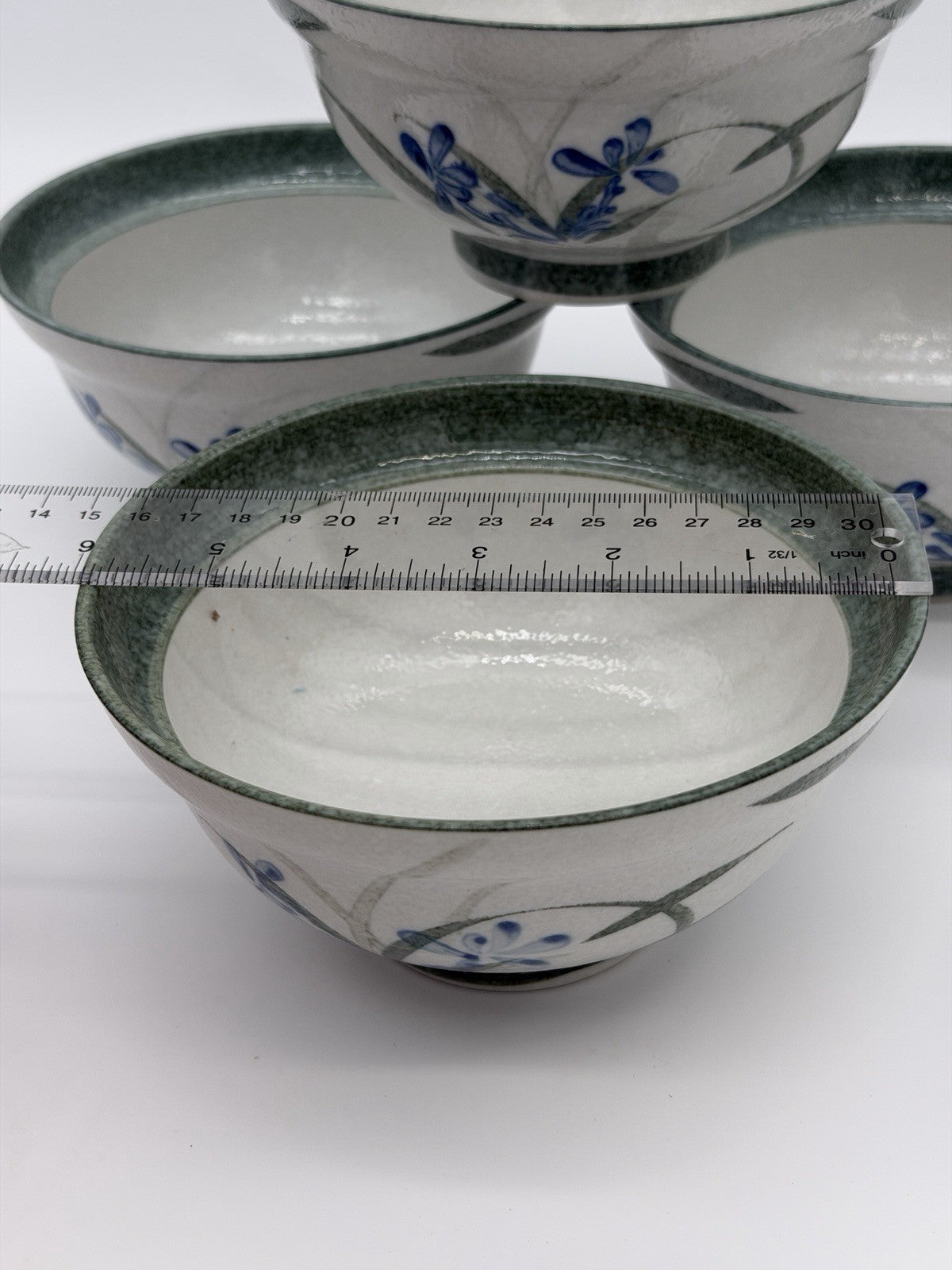 Mino Ware Japan Donburi Rice Bowls Porcelain Painted Floral 4 PCs