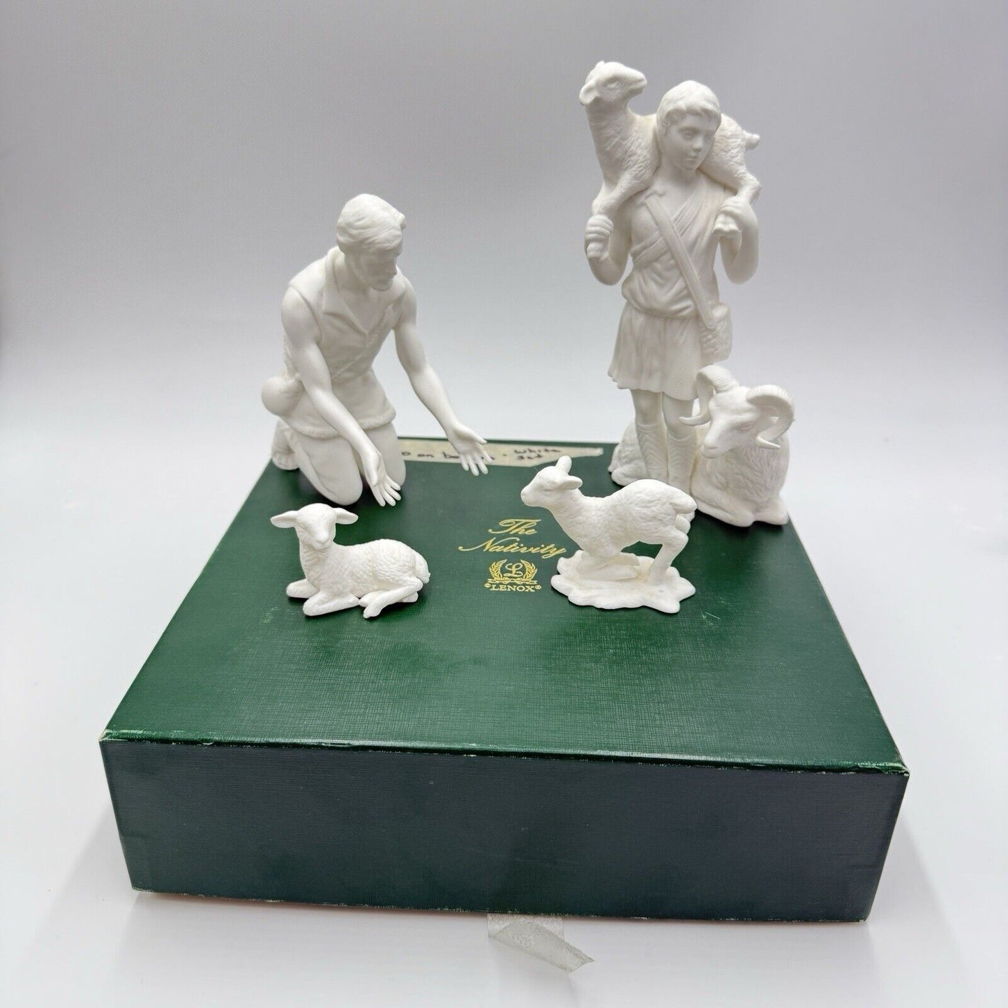 Lenox The Nativity White Bisque Porcelain Shepherds Figurines 4 PCs Box