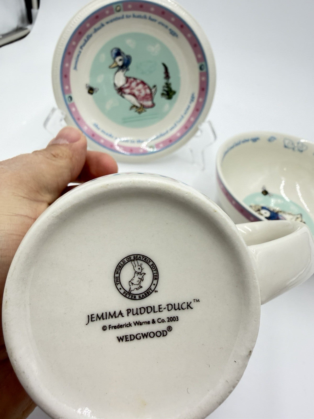 Wedgwood England Porcelain Beatrix Potter Jemima Puddle-Duck 3 PCs Set 2003