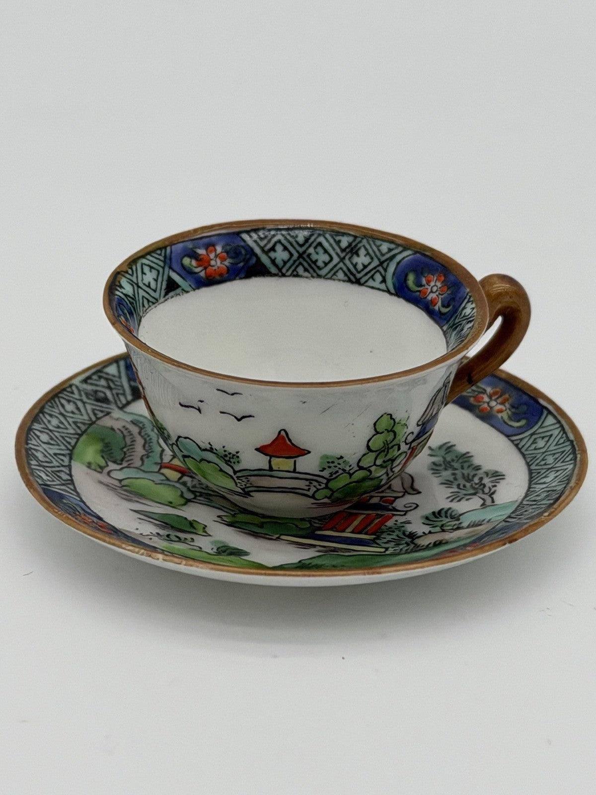 Crown STAFFORDSHIRE Chinese Willow MINIATURE Cup & Saucer Set Painted