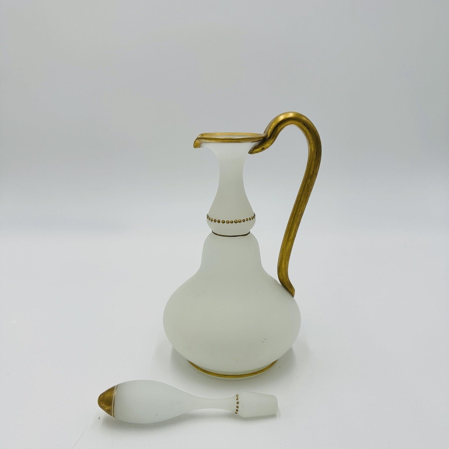Glass Decanter Stopper Opaline White And Gold Trimmed Vintage Delicate Perfume