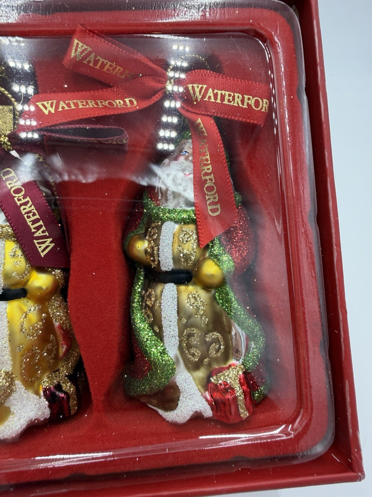Waterford Holiday Heirlooms Art Glass Santa Christmas Ornaments 3.5”H Set 3 Pcs