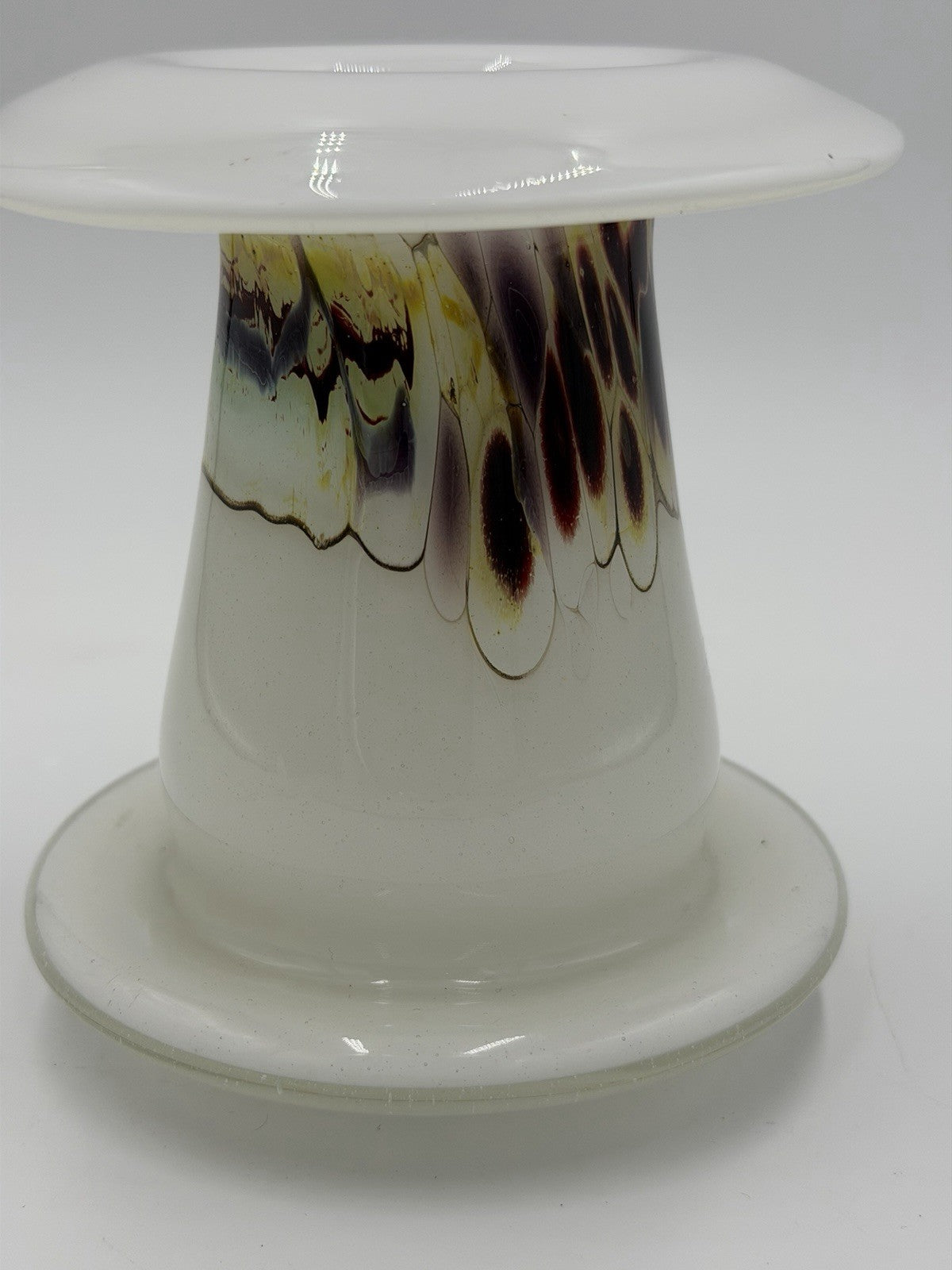 Michael Meilahn Studio art glass vase 1977 signed white drip design Vintage