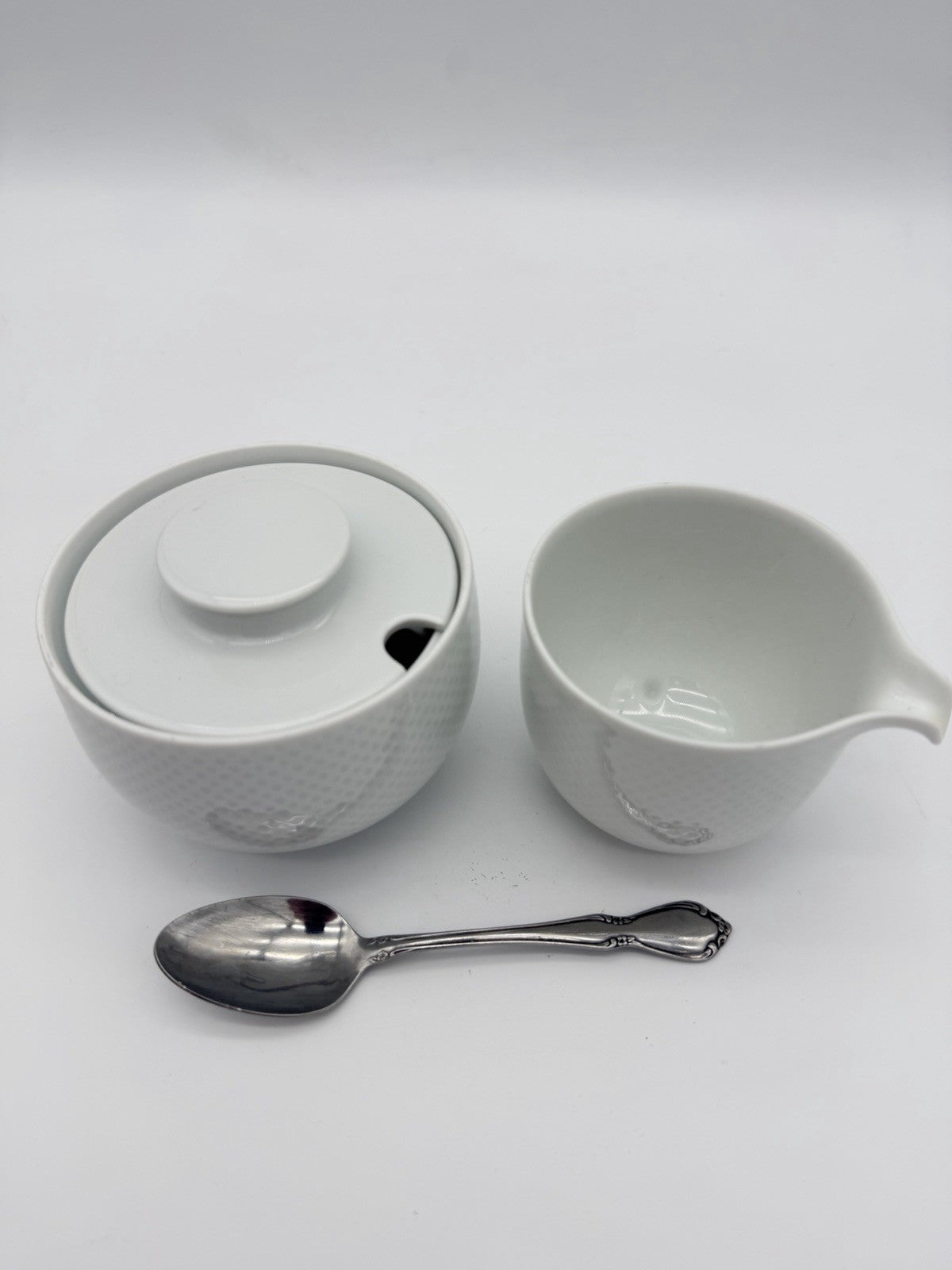 Rosenthal Porcelain Studio Linie Germany Sugar Bowl & Creamer White Glossy Vtg