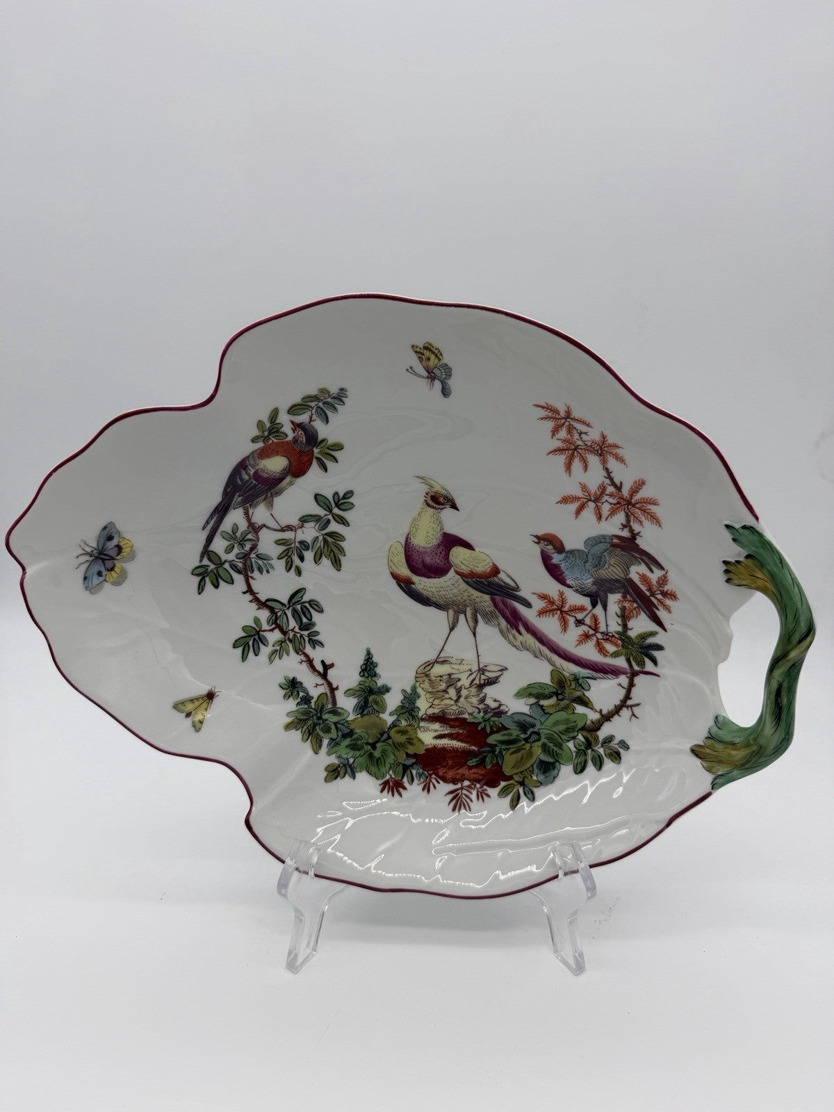 Mottahedeh Williamsburg Porcelain Chelsea Birds  Leaf Bowl Portugal Large Vtg