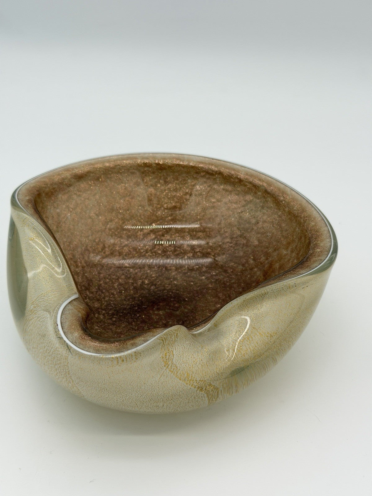 Murano Art Glass Alfredo Barbini Gold Dust Vintage 1950 Ashtray Bowl