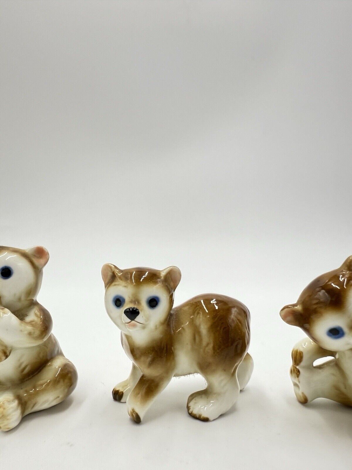 Vintage Japan Bone China Cubs Bear Set Porcelain Figurines Miniature