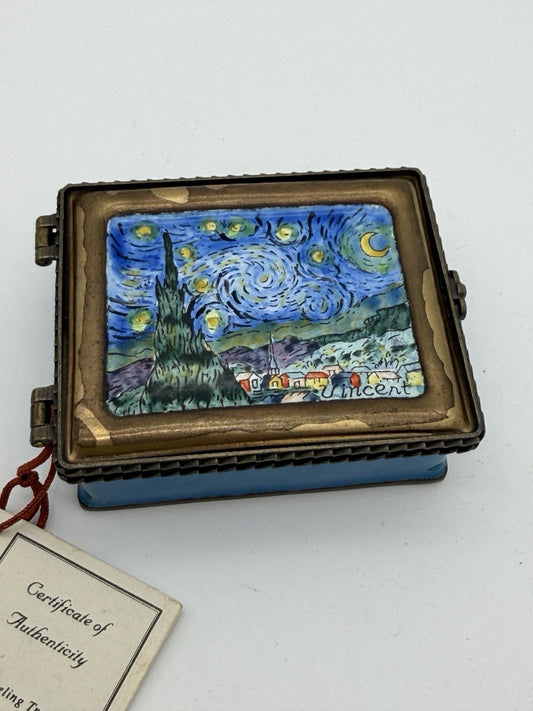 Kelvin Chen Enamel Painted Van Gogh Starry Night trinket Box Signed & COA