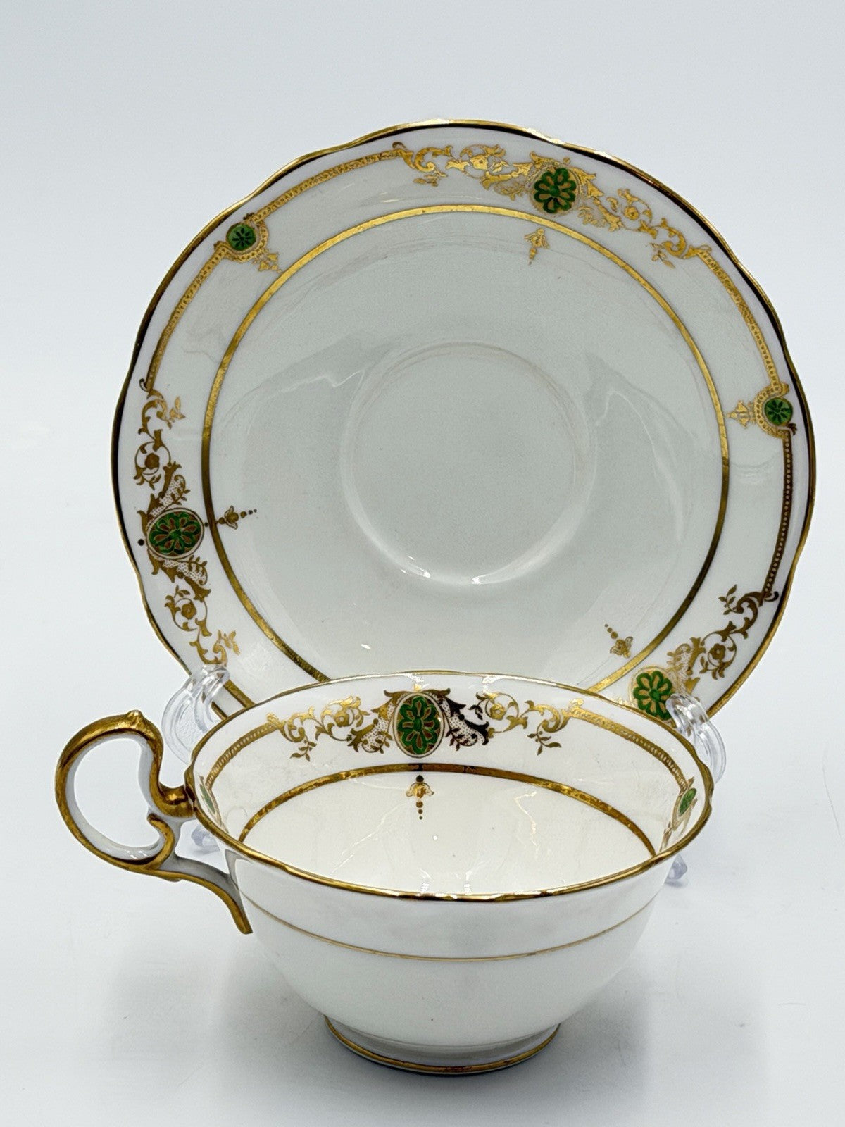Rare Vintage Aynsley Porcelain England Tea Cup & Saucer Painted Gold Gilt Set