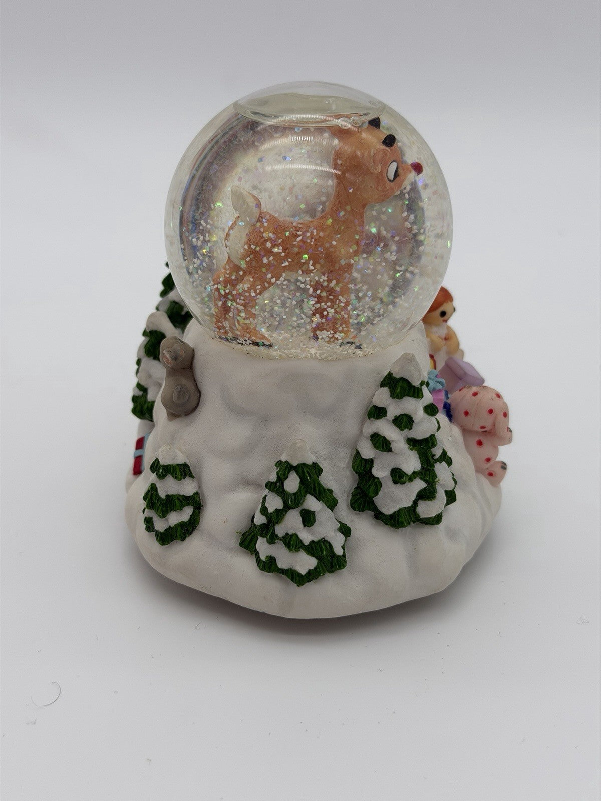 Rare Rudolph Red Nosed Reindeer & Charlie In the Box Musical Double Snowglobe