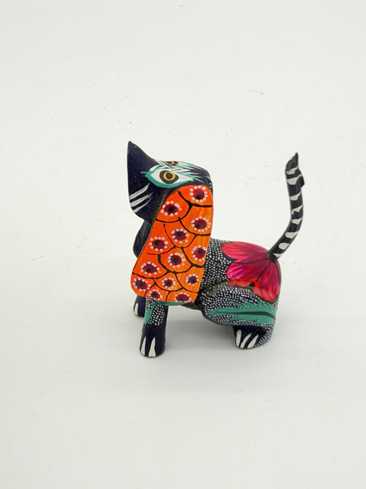 Alebrije Oaxacan Wood Carving Folk Art Hand Painted Floral Dog Miniature Figurin