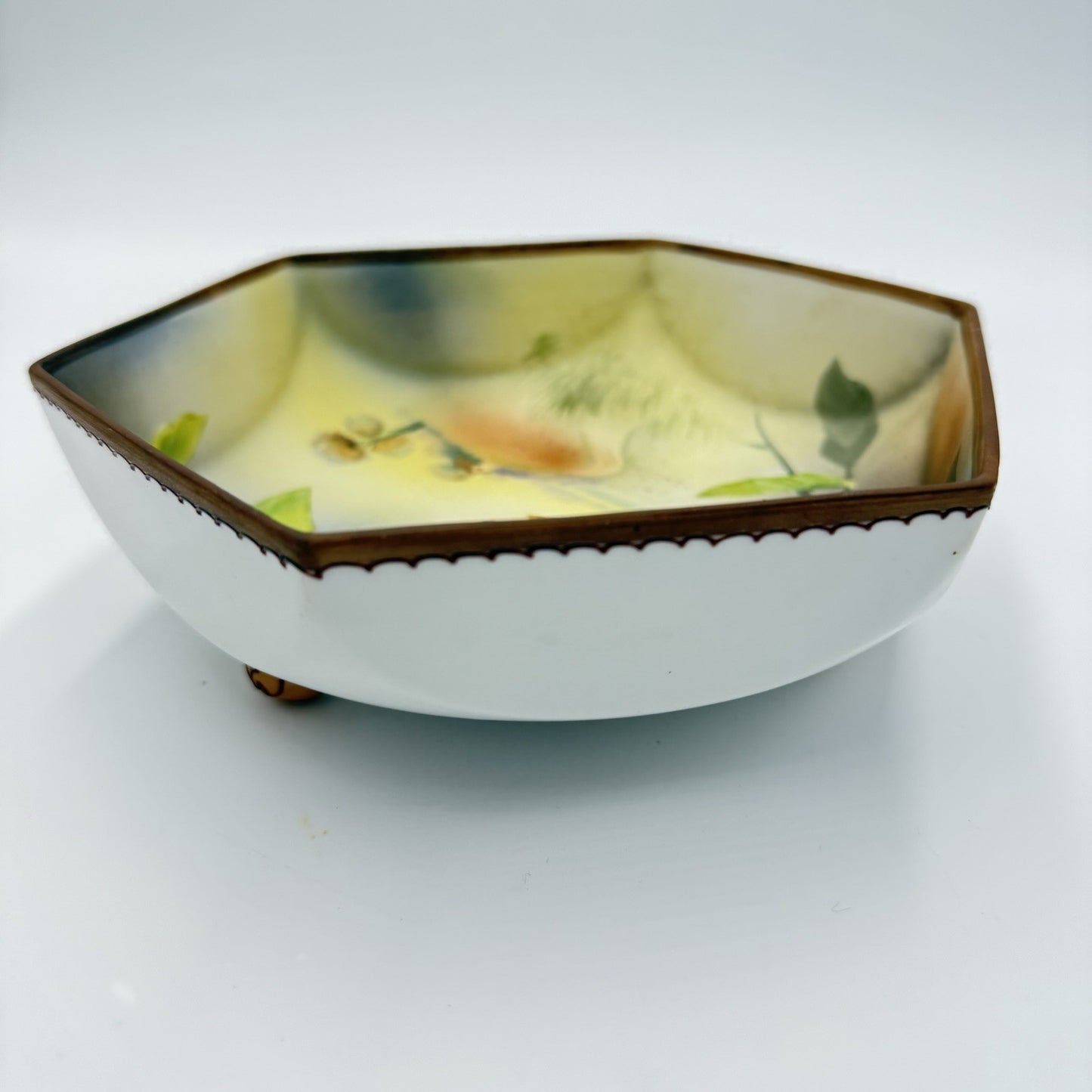 Antique Nippon Morimura Hand Painted Chestnuts  Bowl Circa 1911-1922 Hexagonal