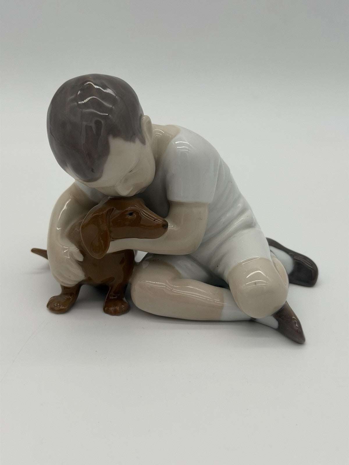 Bing & Grondahl Denmark True Friendship Boy brown dachshund Porcelain Figurine