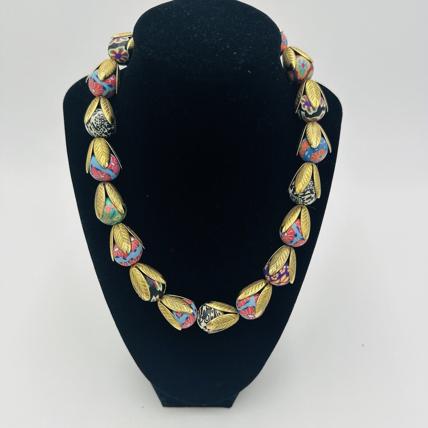 Lenora Dame Women's Necklace 18in Gold Tone Floral Tulips Abstract Beaded