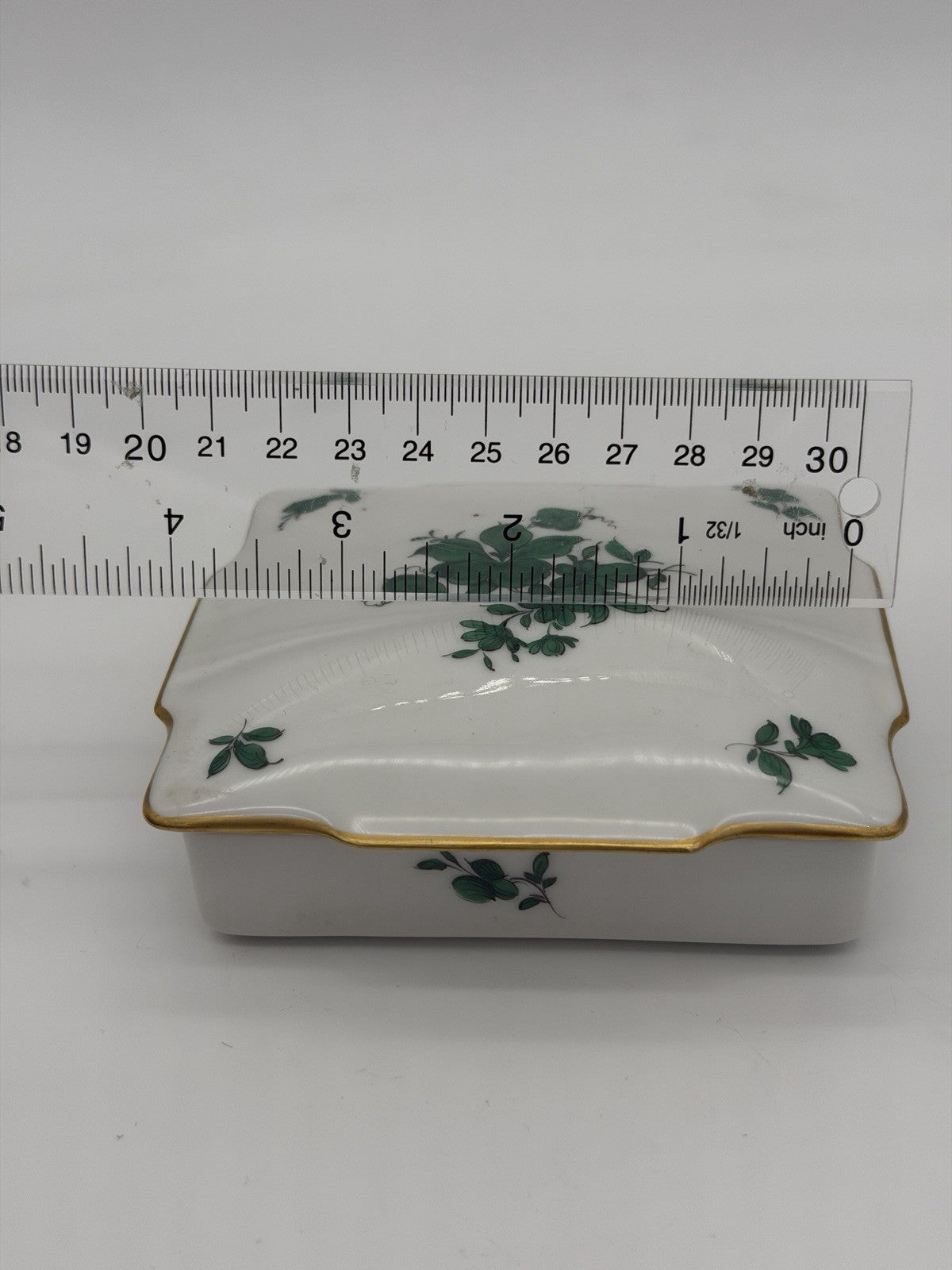 Augarten Wien MARIA THERESIA Green Floral Vienna Austria Square trinket box