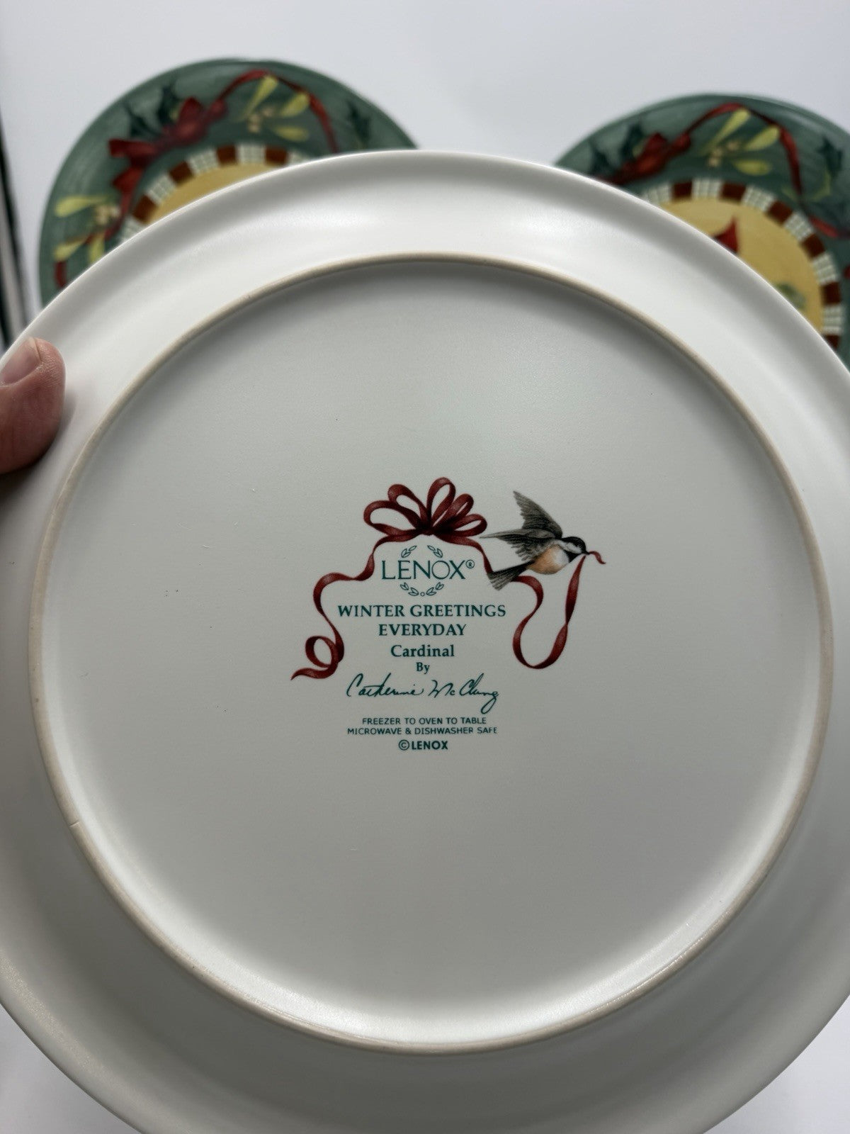 Lenox Porcelain Winter Greetings Everyday Dinner Plates Cardinal Chickadee Set 4