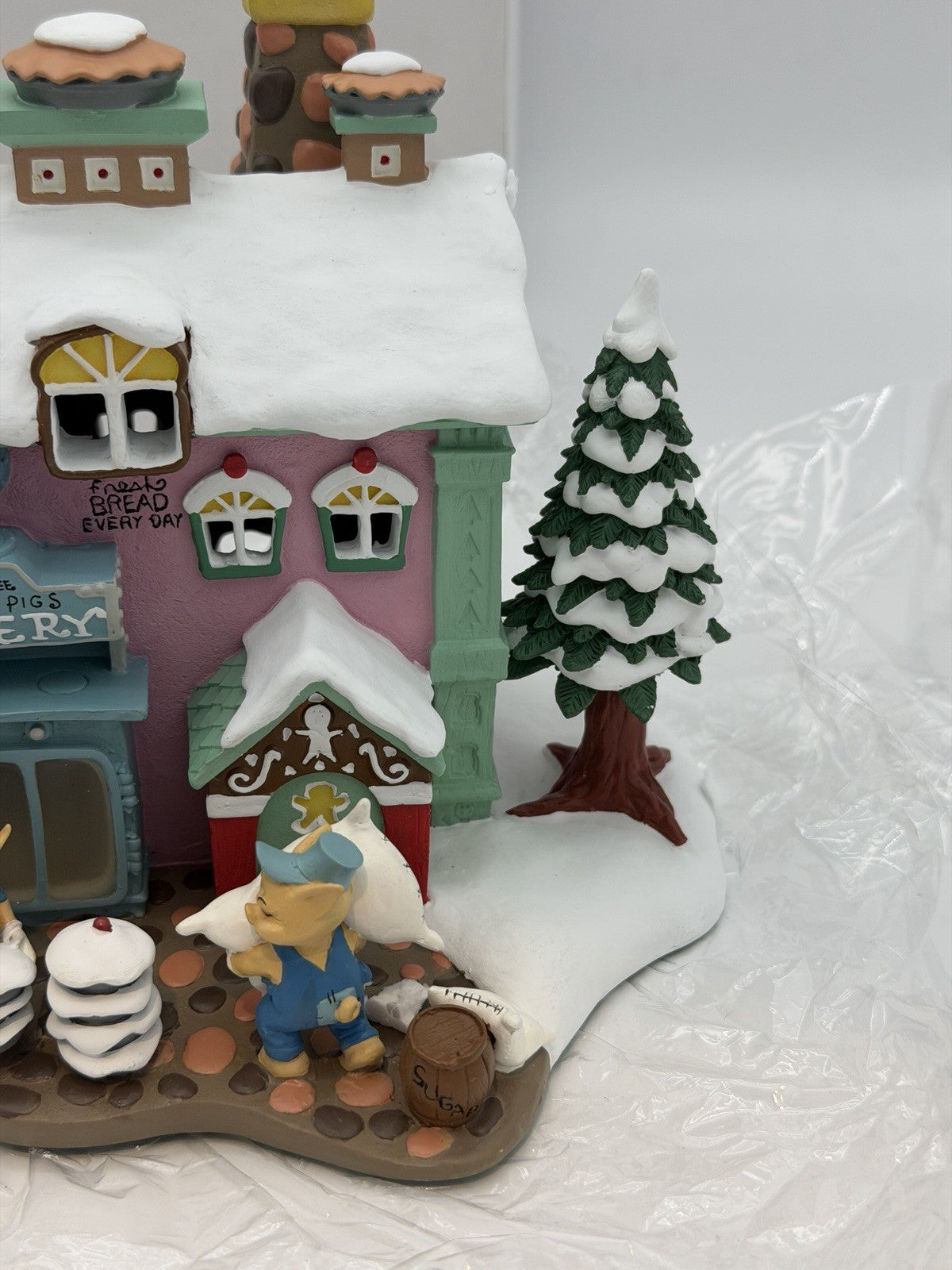 Danbury Mint Disney Winter Wonder Little Pigs Bakery House Village Christmas NIB