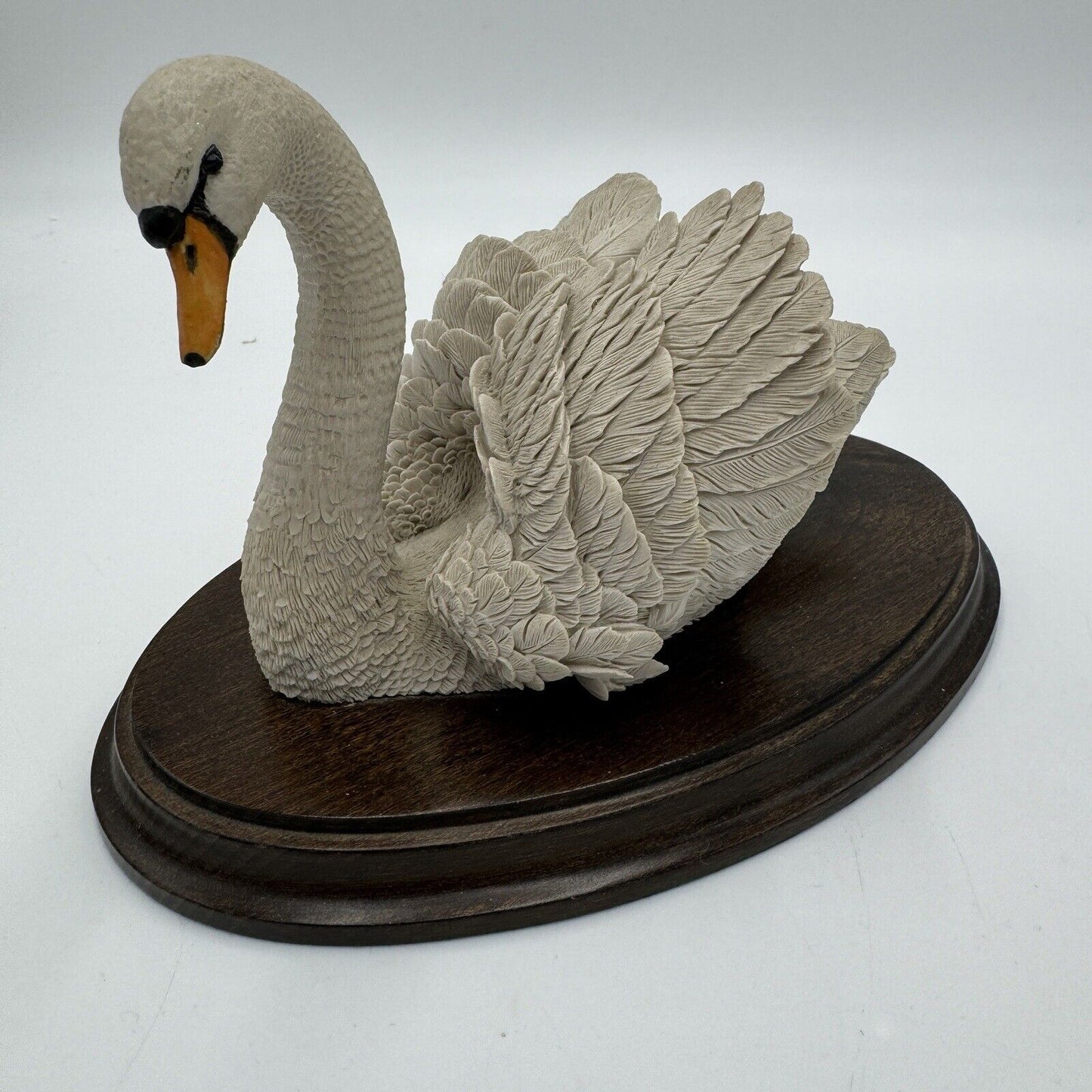 Country Artists Large Swan Painted Figurine England Signed Willis Wood Base