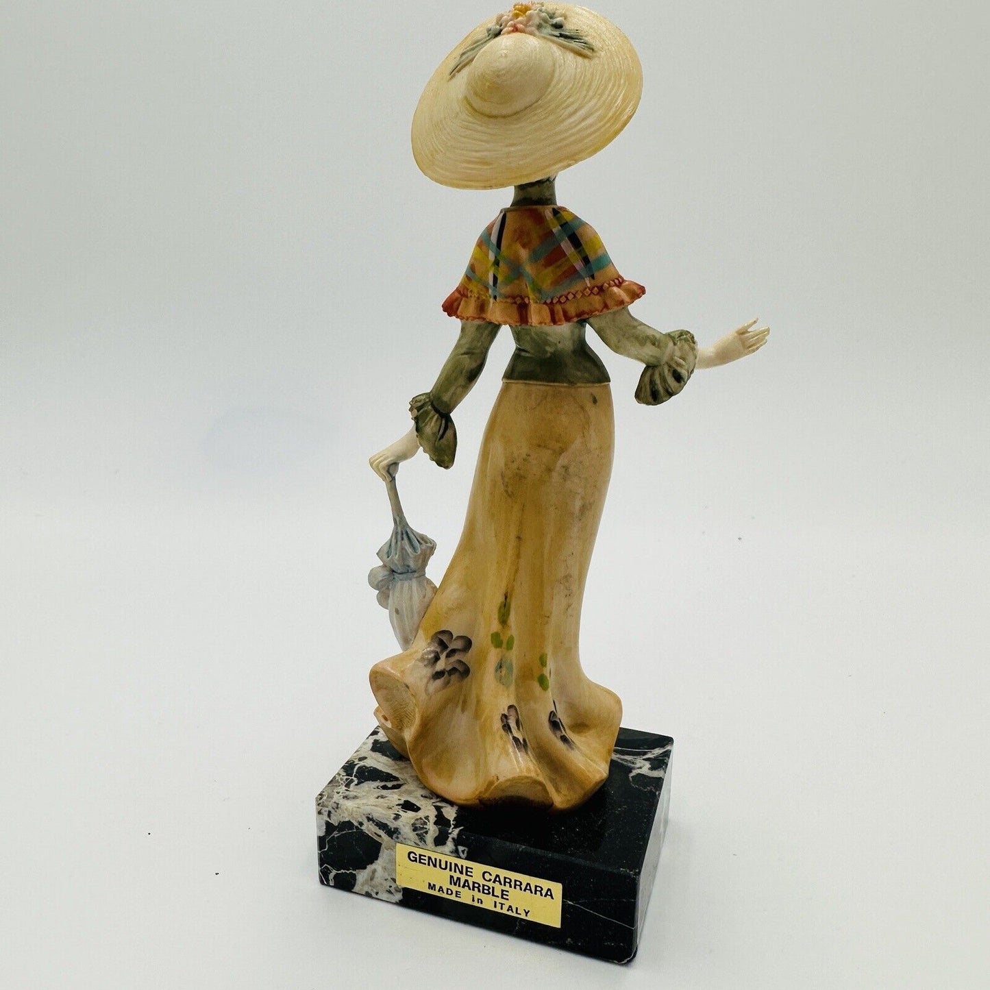 Fontanini Figurine Lady with Parasol Hand Painted Marble Base Despose Italy