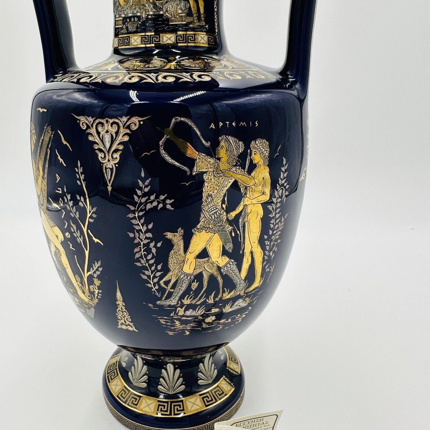 Cobalt Vase Art Pottery Amphora Daphne Artemis Apollo & Auletris Ancient Greek