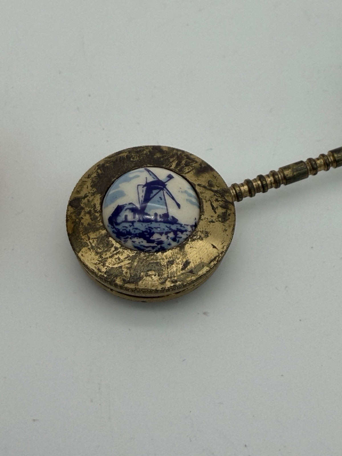 Vintage Brass Dutch Miniatures Dollhouse Holland Enamel Blue Delft 3 Pcs