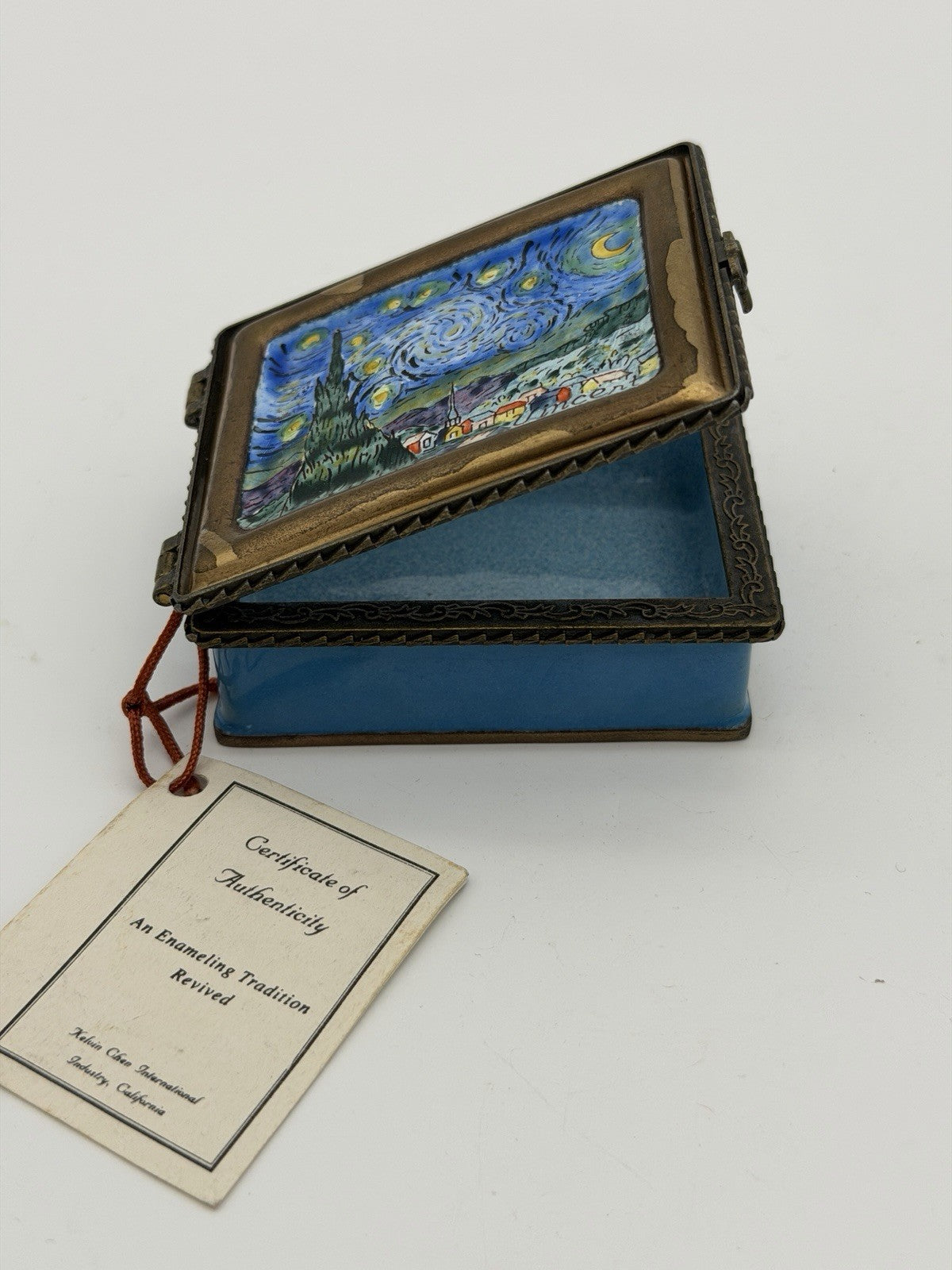 Kelvin Chen Enamel Painted Van Gogh Starry Night trinket Box Signed & COA