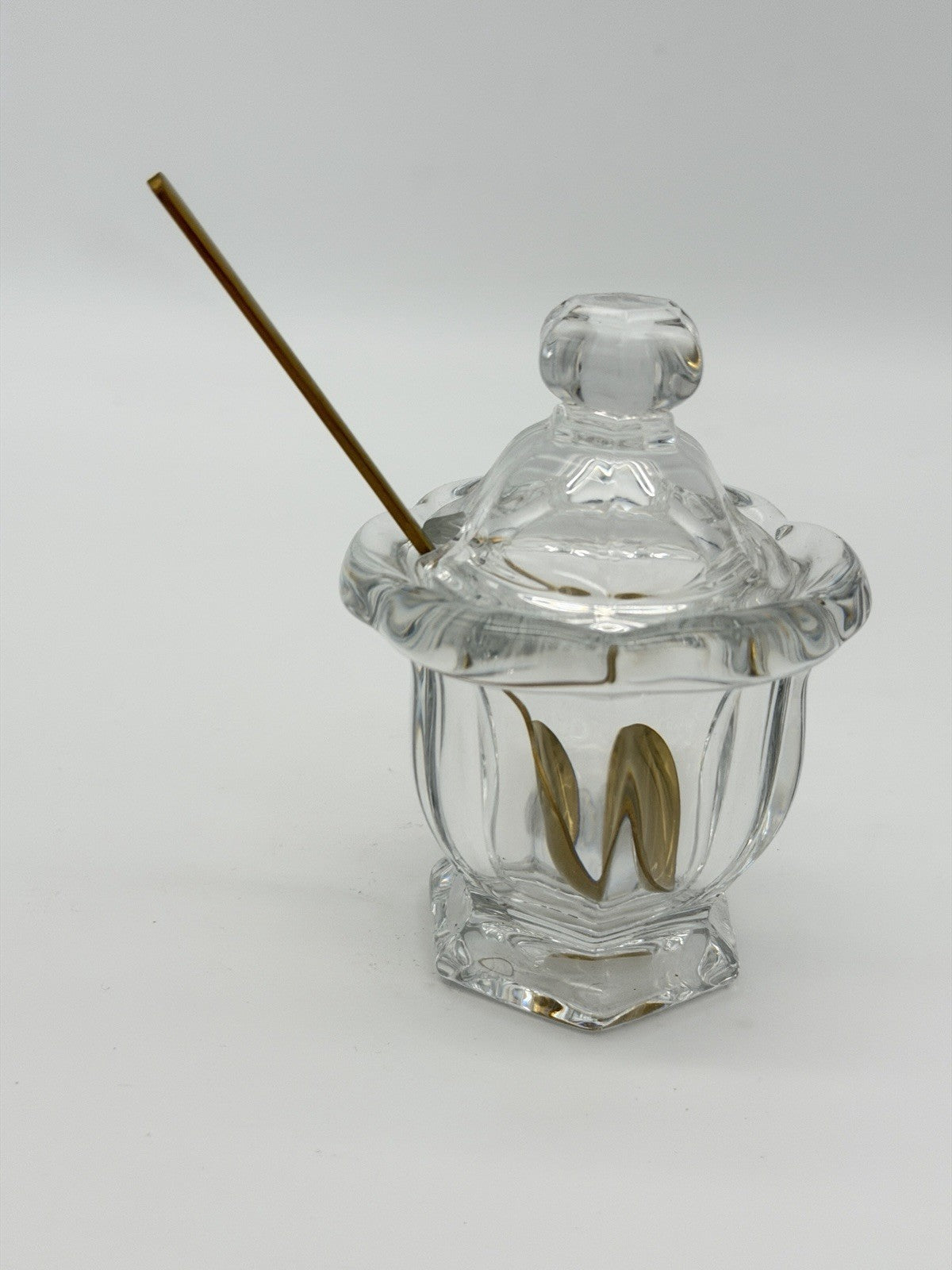 Baccarat France Crystal Harcourt Missouri Mustard/Jam Jar w/ Lid &Spoon Vtg