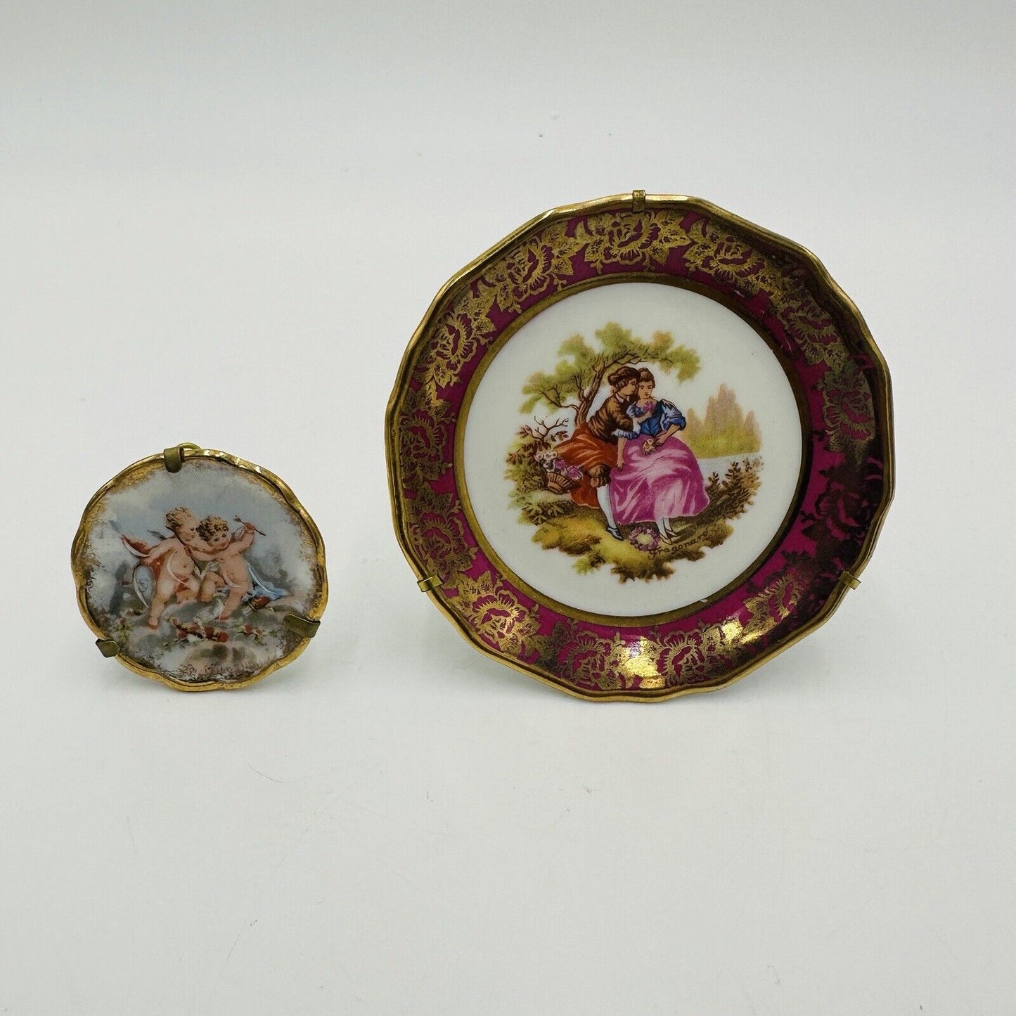 Limoges Miniature Plates Courting Couple & Cherubs Porcelain France Traditional