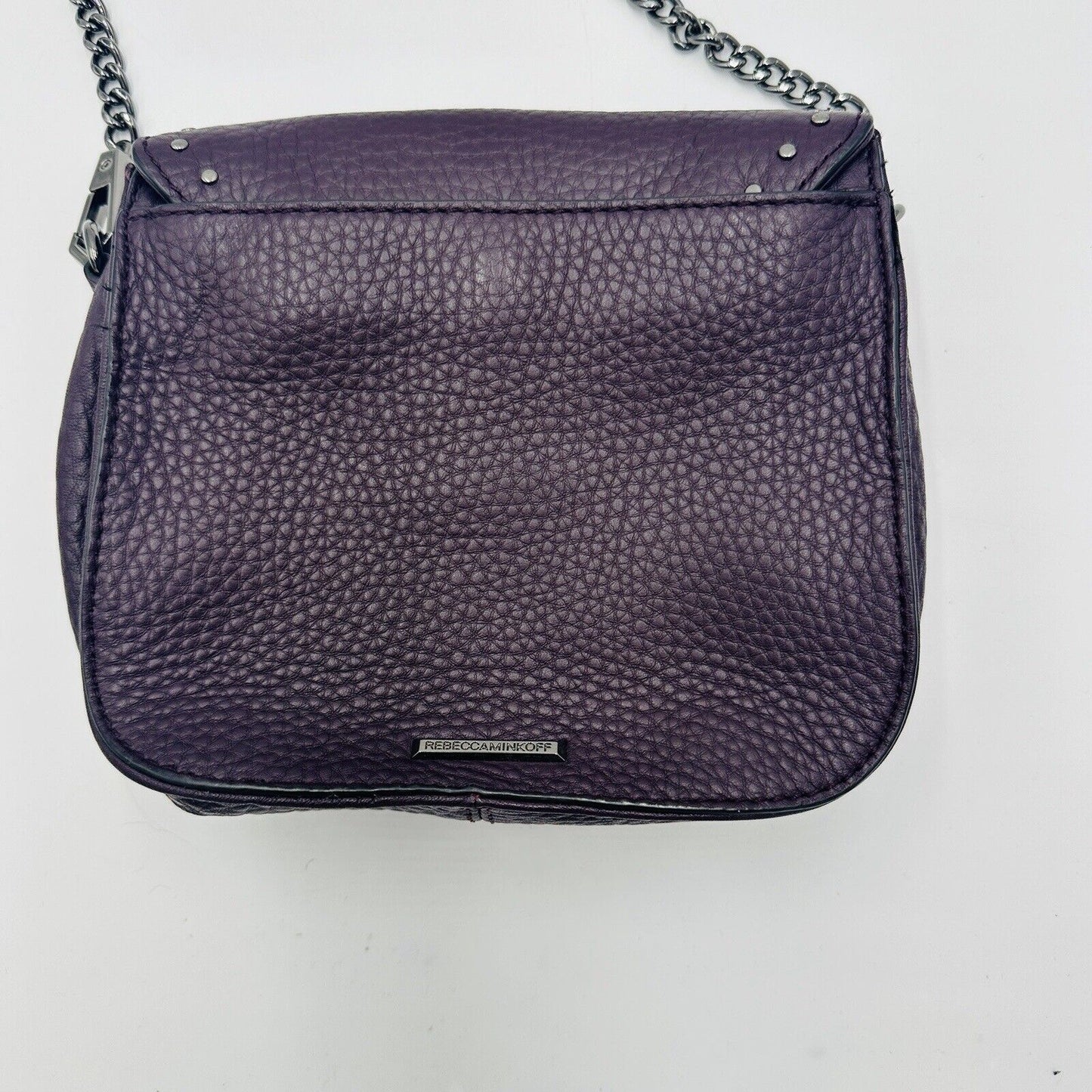 Rebecca Minkoff Womens Bag Purple Leather Studded Chain Link Strap Crossbody