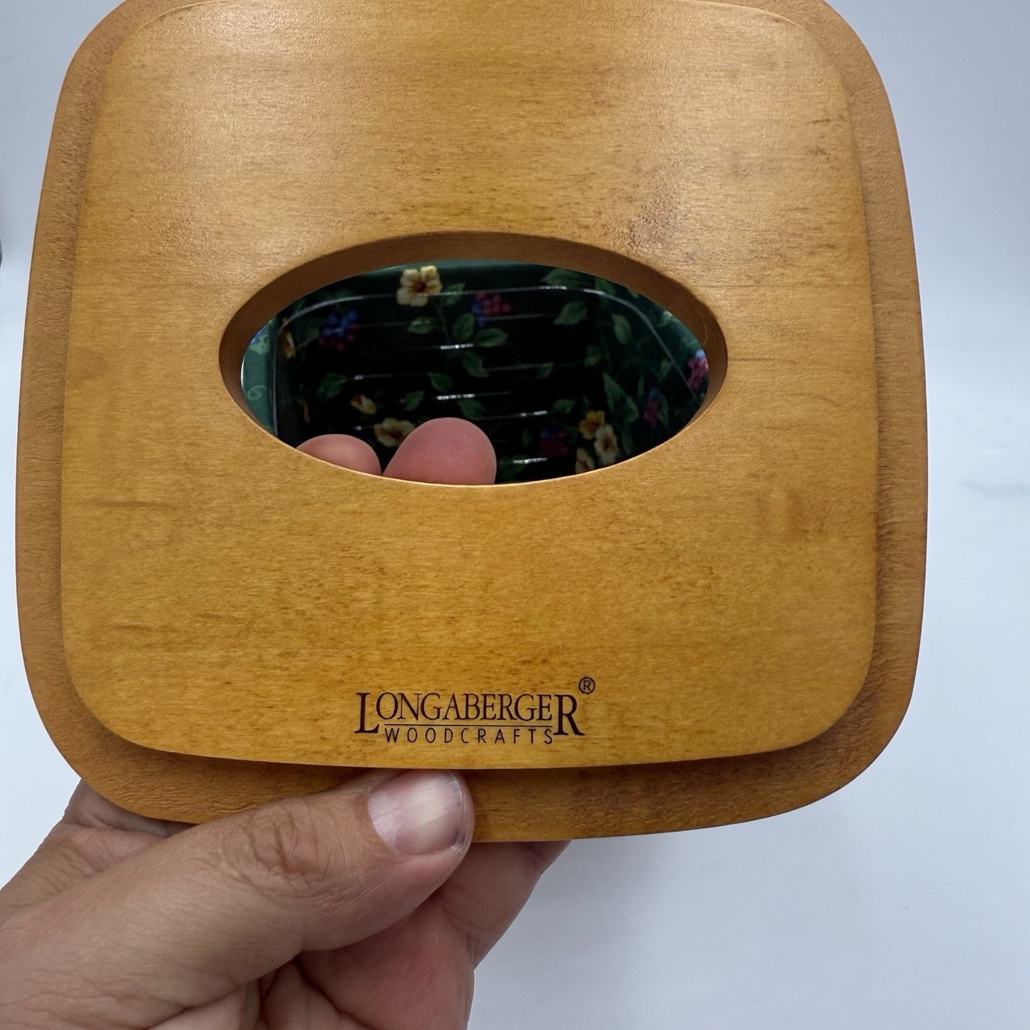 Longaberger Vintage 1996 Kleenex Basket Square W/Lid & Sturdy Fabric Liner